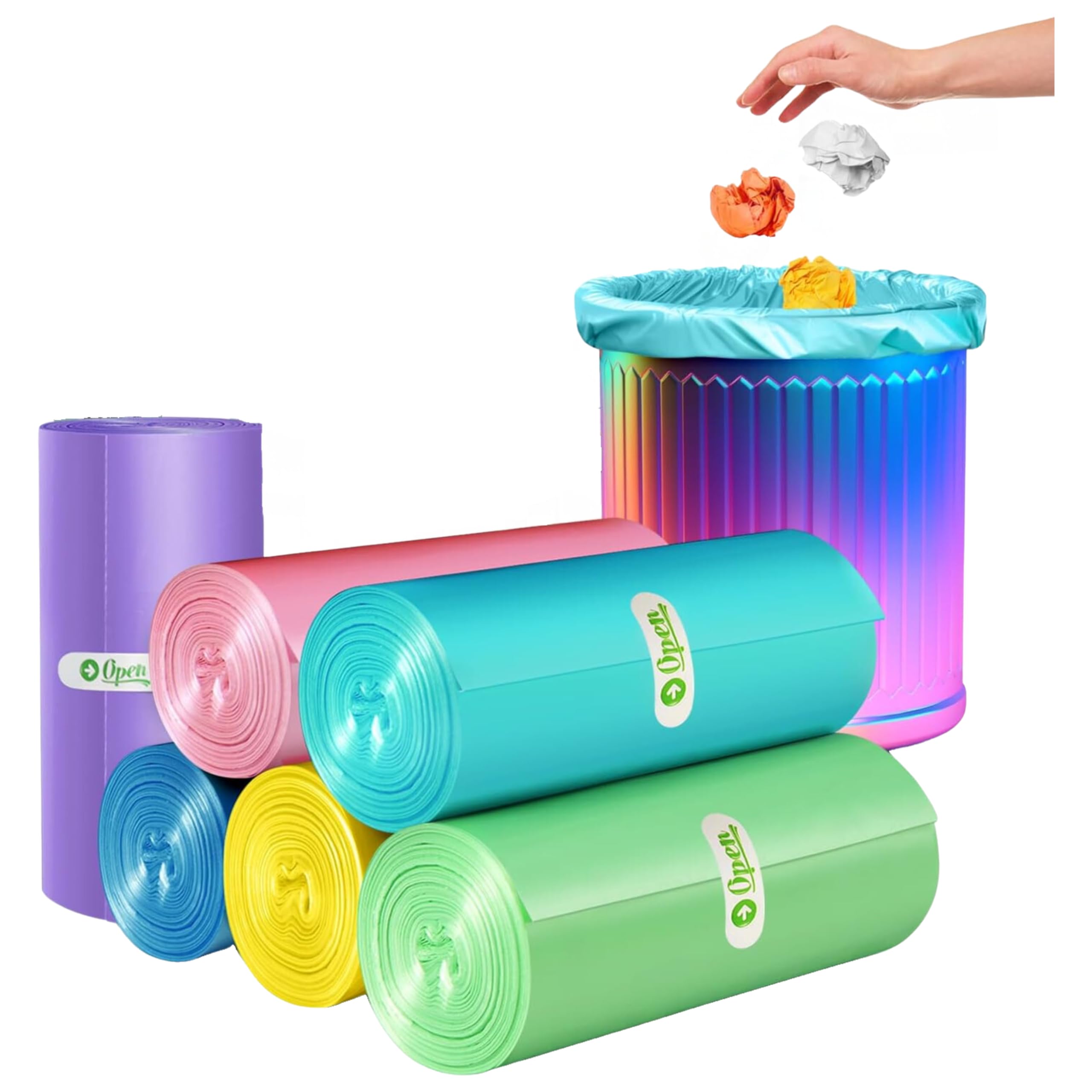 Garbage Bag 5 Gallons 45x50cm (6 Rolls, 150 Bags) Bio-Degradable Plastic Disposal Garbage Bag Small, Multicolor Bin Liners for Home, Kitchen & Offices