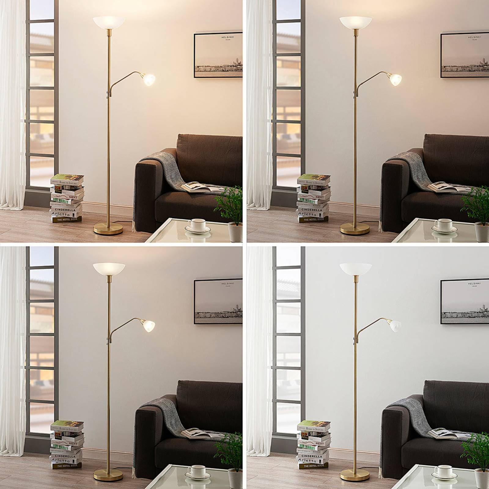 Lindby Stehlampe, Deckenfluter verstellbarer Lesearm Standleuchte 1x E27 max. 15W und E14 8W ohne Leuchtmittel Standlampe Wohnzimmerlampe