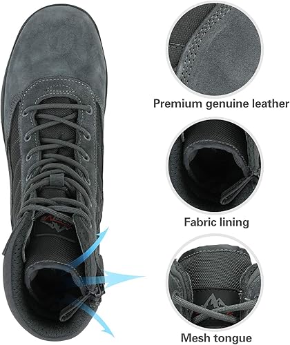 Miniatura 3 de NORTIV 8 - Botas de trabajotácticasmilitares para hombre, botas de cuero con cremallera lateral para combate o motocicleta (6-8 pulgadas)