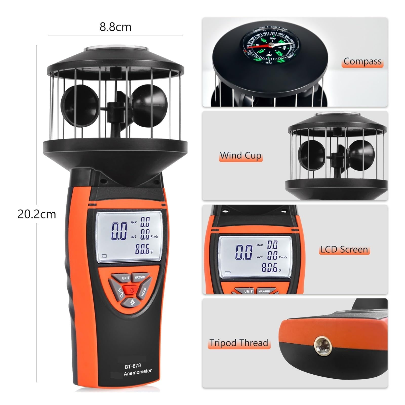 Anemómetro de mano Anemómetro Digital For Exteriores, Medidor De Velocidad De Copa De Viento Medidor De Viento De Alta Precisión Medición De Velocidad Y Temperatura Del Viento