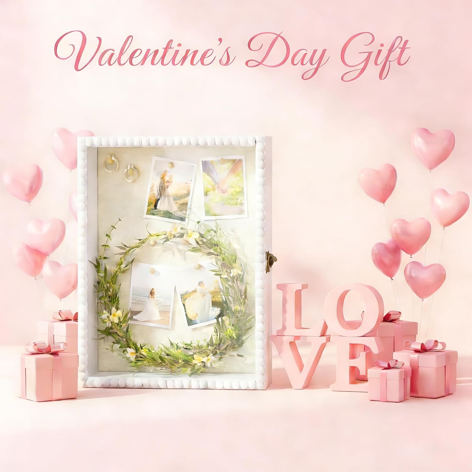 love-kankei shadow box frame 13x16, deep large shadow box display case with unique beads door and glass window, wood memory box for pictures,medals,memorabilia,collections white white 13x16