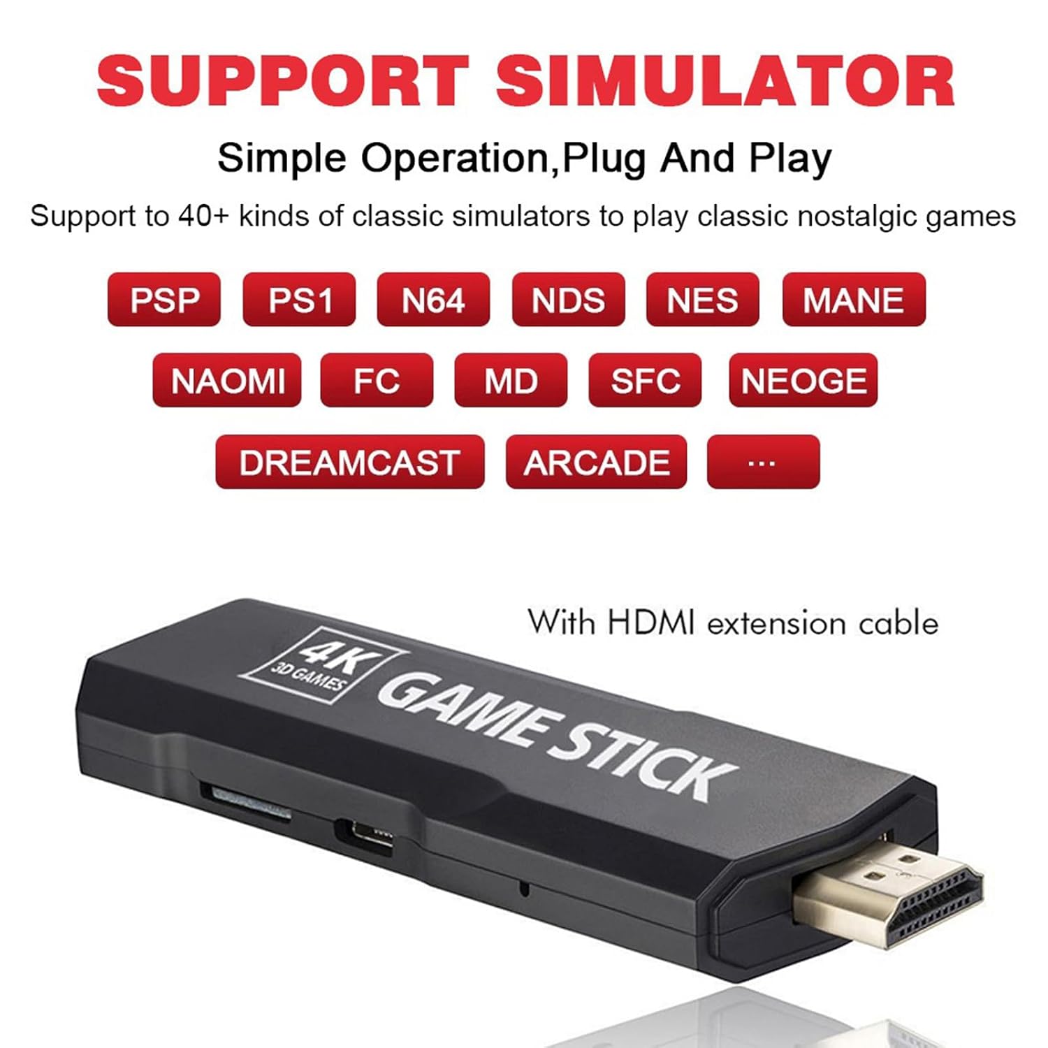 128G Plug And Play Game Console GD10 PRO Retro Wireless TV Game Stick Built-in 40000 Classic Video Games Support PS1 N64 PSP NDS Etc 40 Simulators(Color:GD10 PRO)