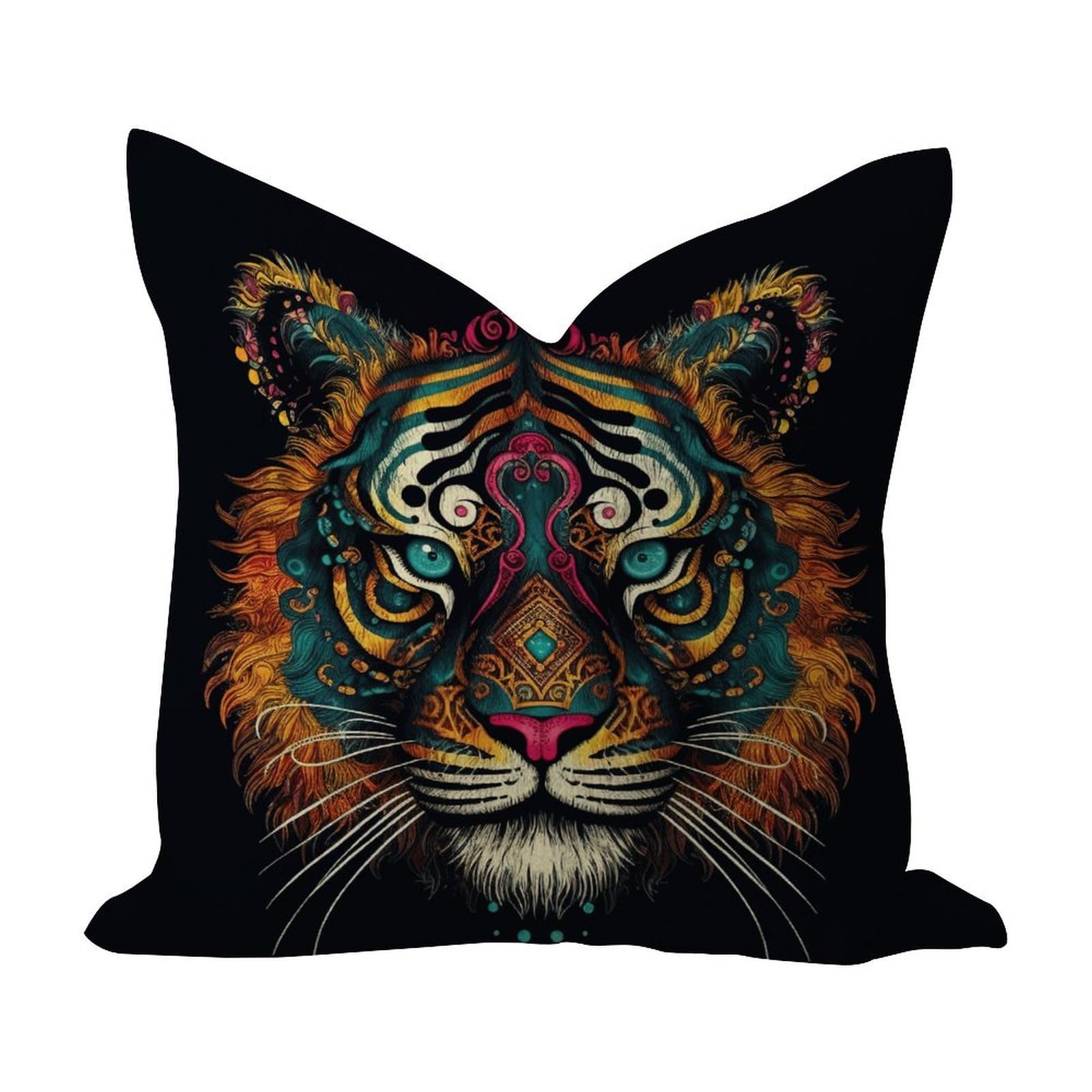 Tiger Chinoiserie Animal Stripe Colorful Throw Pillow Cover 22x22in Burlap Linen Elegant Pillows Cushion Covers Boho Leaves Tropical Square Throw Pillow Case for Indoors Chair Outdoor Bedroom Decor