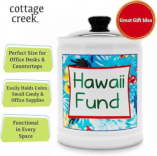 Miniatura 5 de Cottage Creek Tarros | Hawaii Fund Travel Bank – Alcancía de cerámica para vacaciones y viajes esenciales para mujeres, hombres, parejas | Regalo de