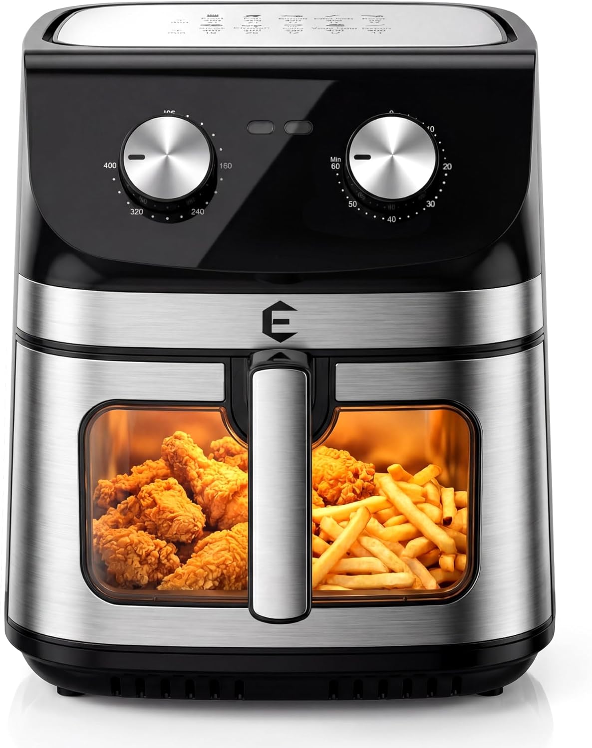 Large Air Fryer 9.5QT, 12-in-1 Stainless Steel AirFryer with Viewing Window, Non Toxic Air Fryer with Manual Knob Control, Dishwasher-Safe Basket, Family-Size Healthy Cooker for Wings, Fries