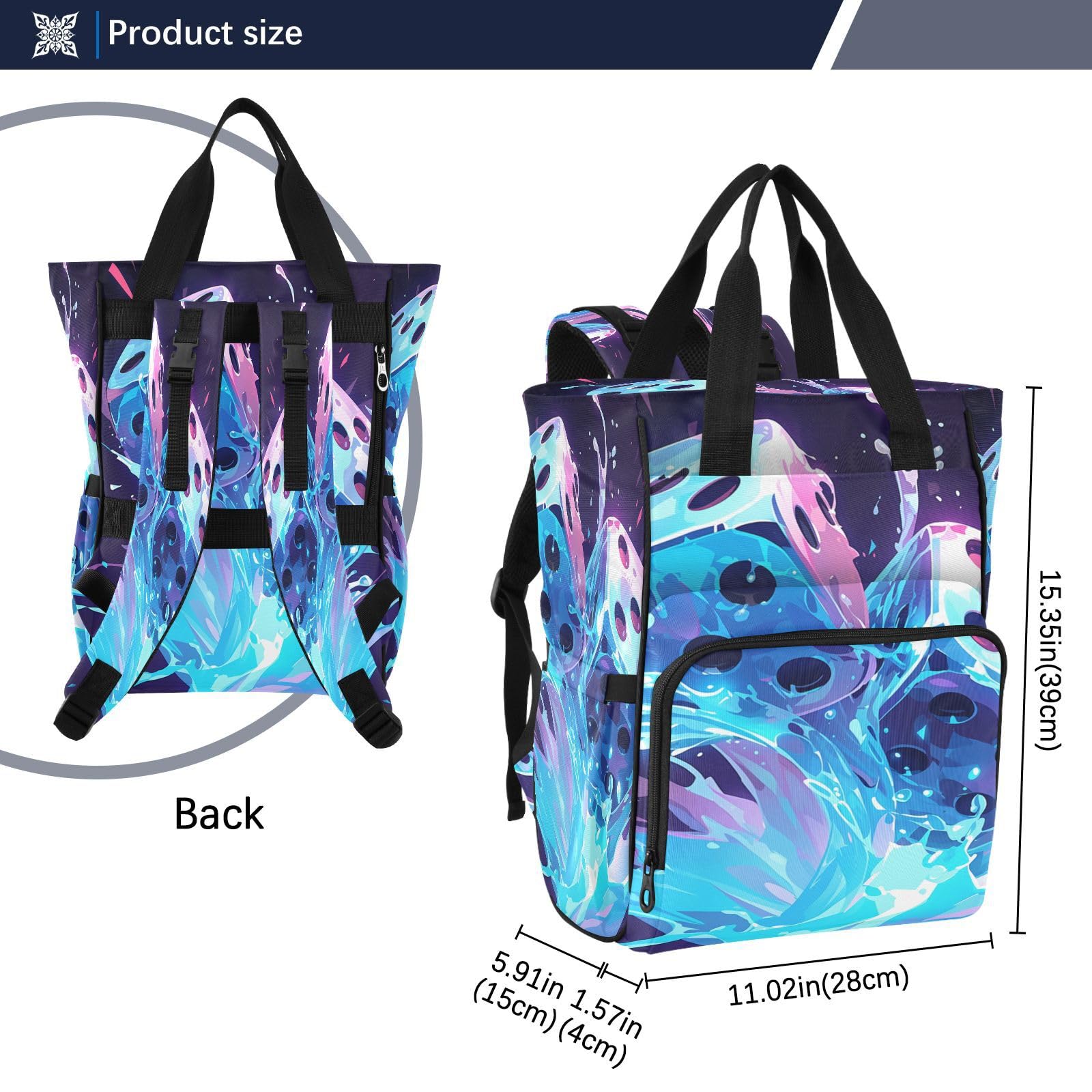 Dados Azules Salpicaduras Vibrantes Bolsa de Pañales Mochila de Viaje Gran Capacidad Bolsas para Mamá Papá Mujeres Niñas