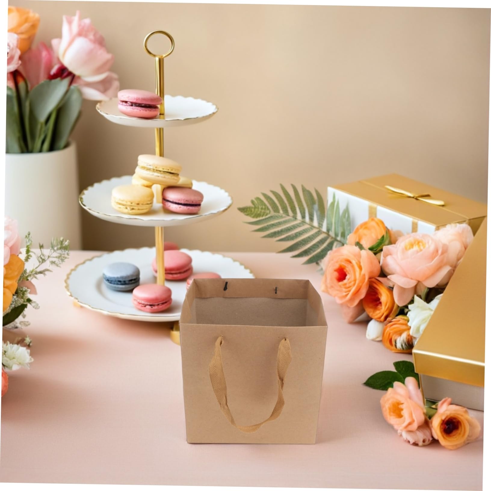 PRETYZOOM Bolsas de Papel Cuadradas con Asas 25x25x25 Cm para Flores Pasteles Bodas 10 Unidades