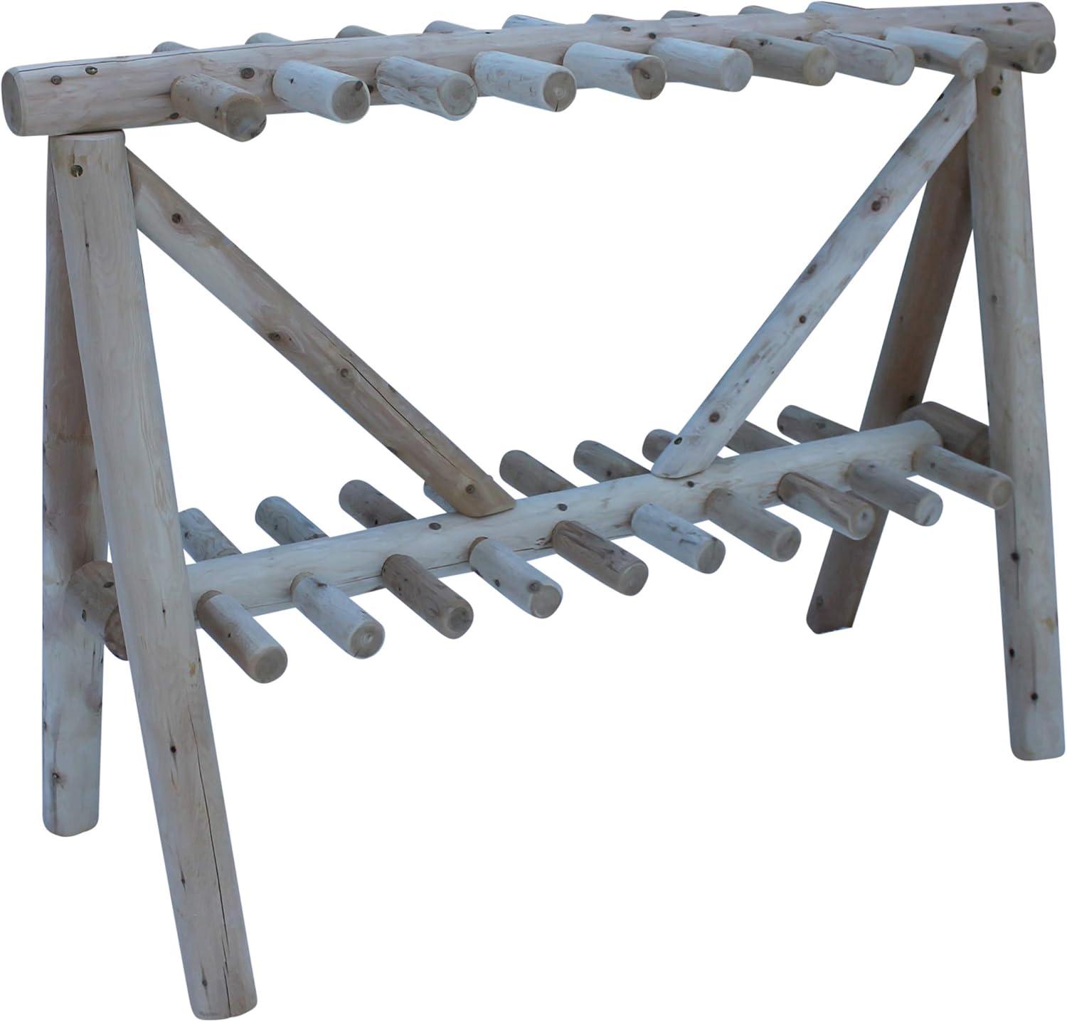 21-Place Freestanding Log Ski Rack Holder, Indoor & Outdoor Snowboard Racks, Garage Racks for Snow Skis & Poles, Snowboard Rack Garage Storage Organizer - Natural + 15" Anchor Kit