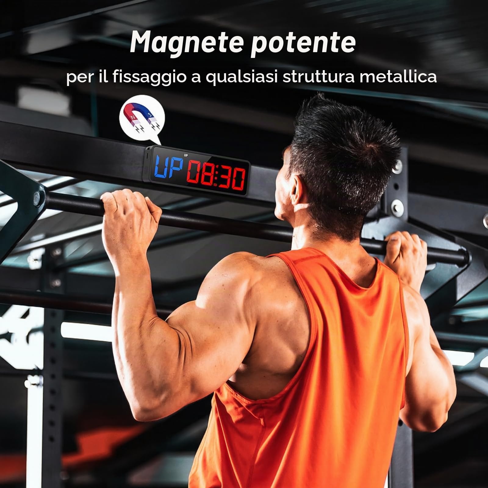 ANJANK Timer Palestra Magnetico Portatile & Orologio,Conto Alla Rovescia/Su, Cronometro, Timer per Intervalli di Allenamento con batteria potente, Telecomando, Regolazione Luminosità & Volume