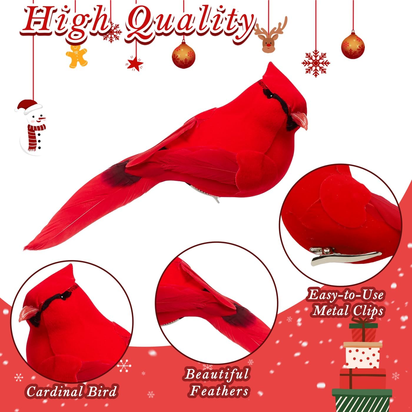 6Pcs Cardinal Decor Red Bird, 5.5" Large Clip on Red Birds Decoration Cardinal Ornaments for Christmas Tree, Artificial Bird Cardinals Gifts Decoration for Wreath DIY Crafts Christmas Ornament - Image 5