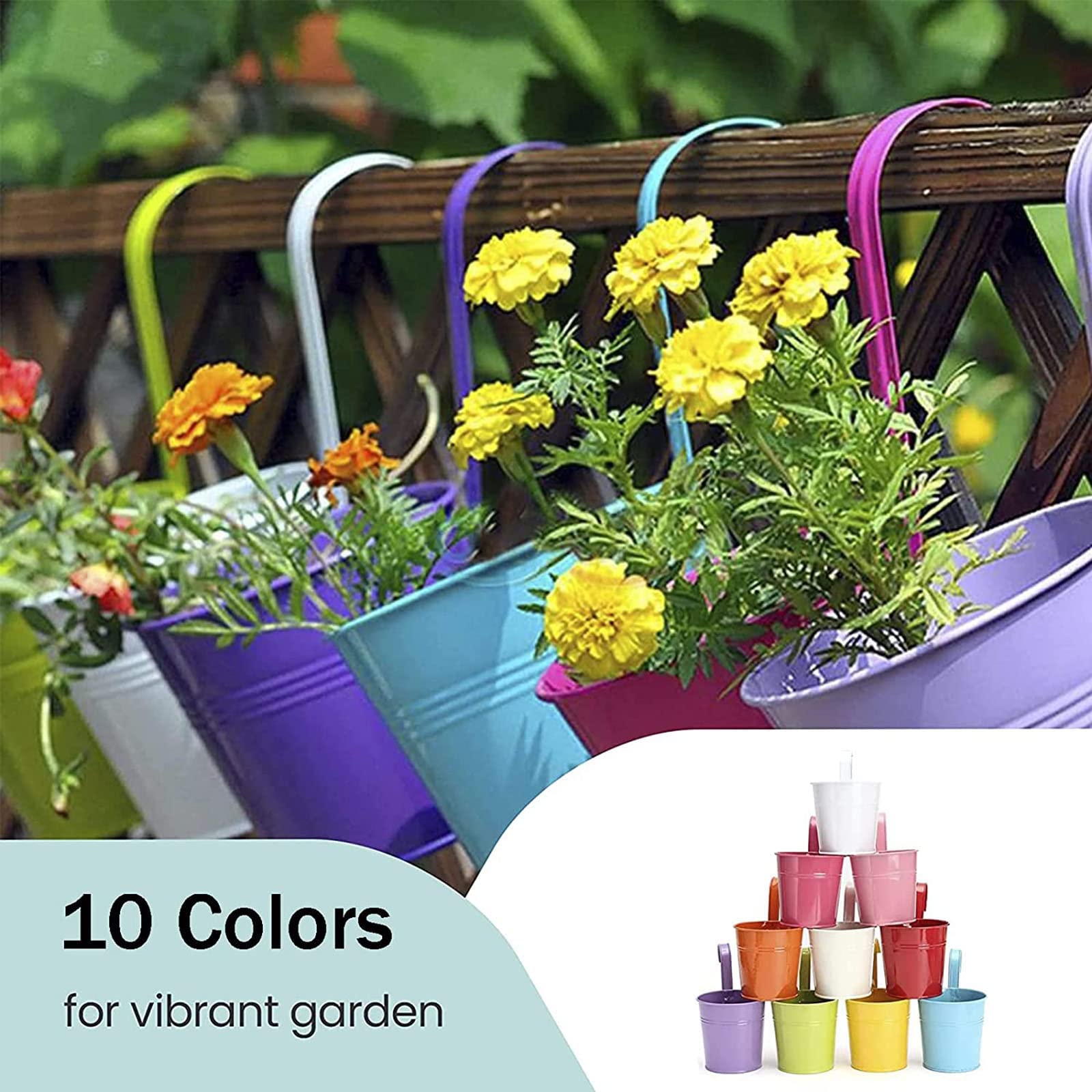 Vasi da fiori vintage sospesi a parete in ferro e metallo, secchio for fioriera rustica porta piante for fiori di erbe aromatiche con ganci rimovibili e foro di drenaggio for recinzione ringhiera
