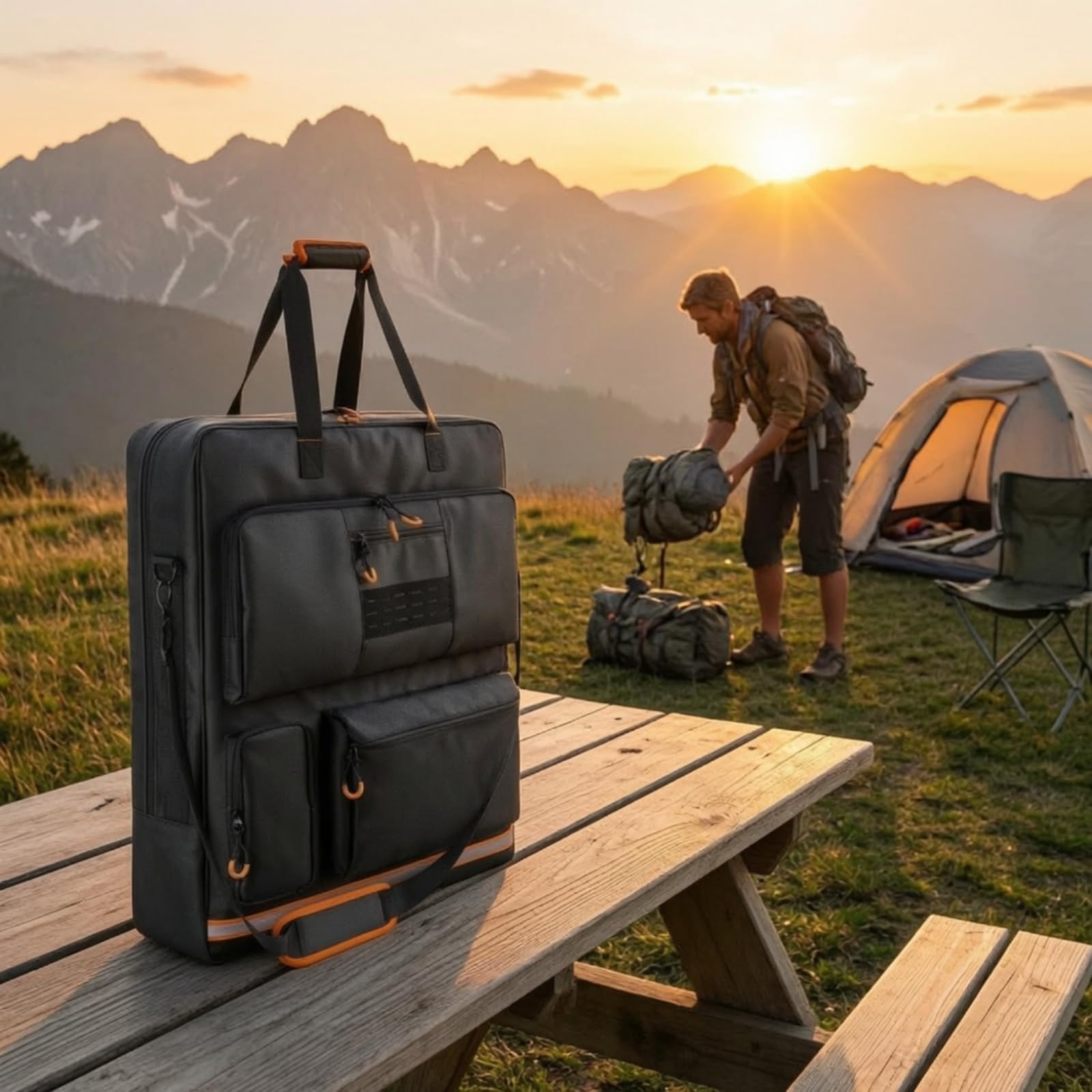 Borsa Imbottita con Tracolla Resistente Custodia Protettiva Multitasche per Campeggiatori, Campeggio, Outdoor