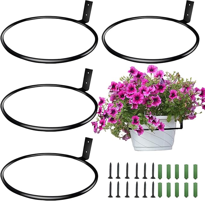 10inch Flower Pot Holder Ring Wall Mounted,4 Sets Thickened 6mm Metal