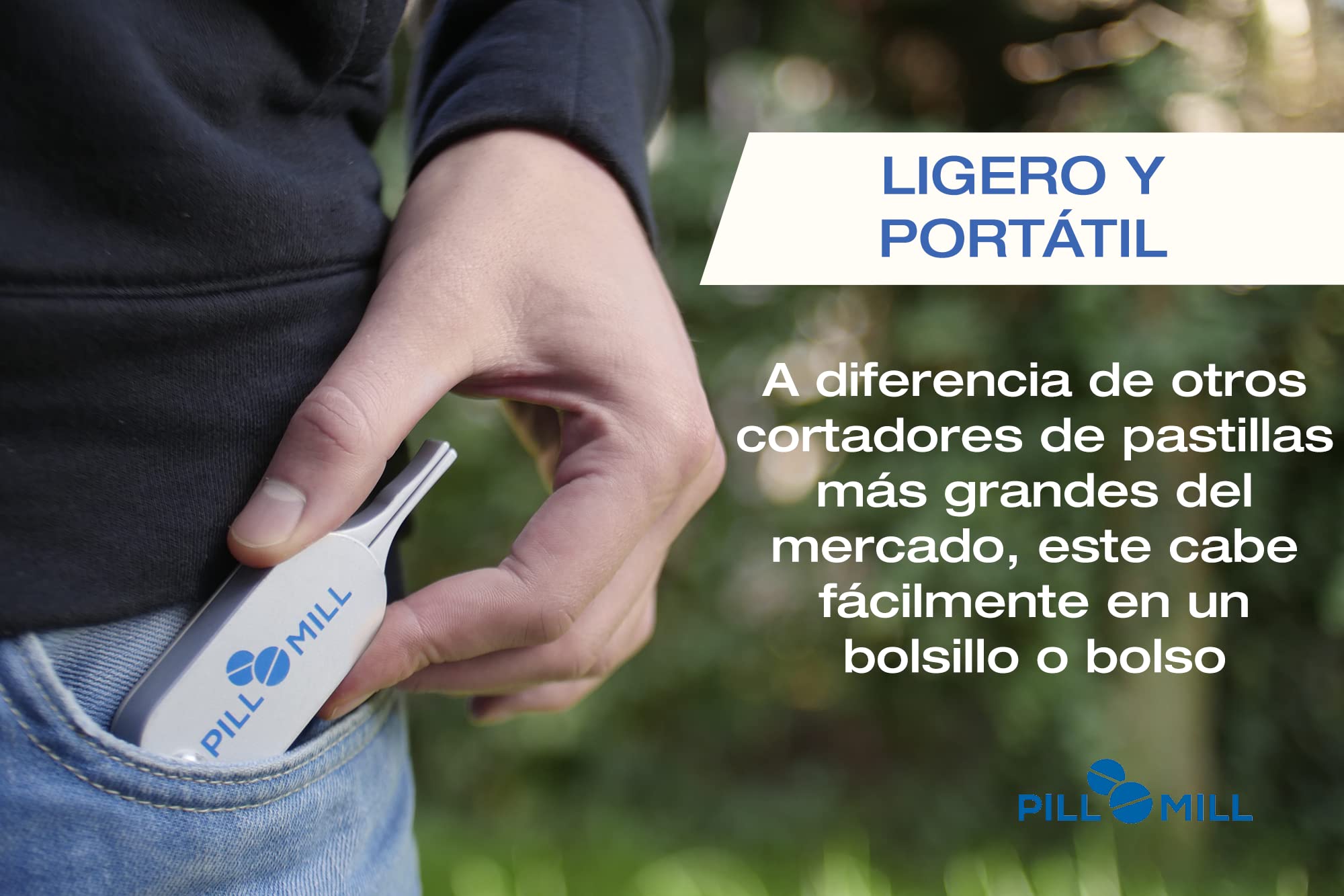 Cortador de Pastillas de Pill Mill- Cuchillas de metal que nunca se desafilan - Mango de agarre que ayuda a cortar píldoras pequeñas o grandes, con facilidad - Ligero y duradero divisor de pastillas
