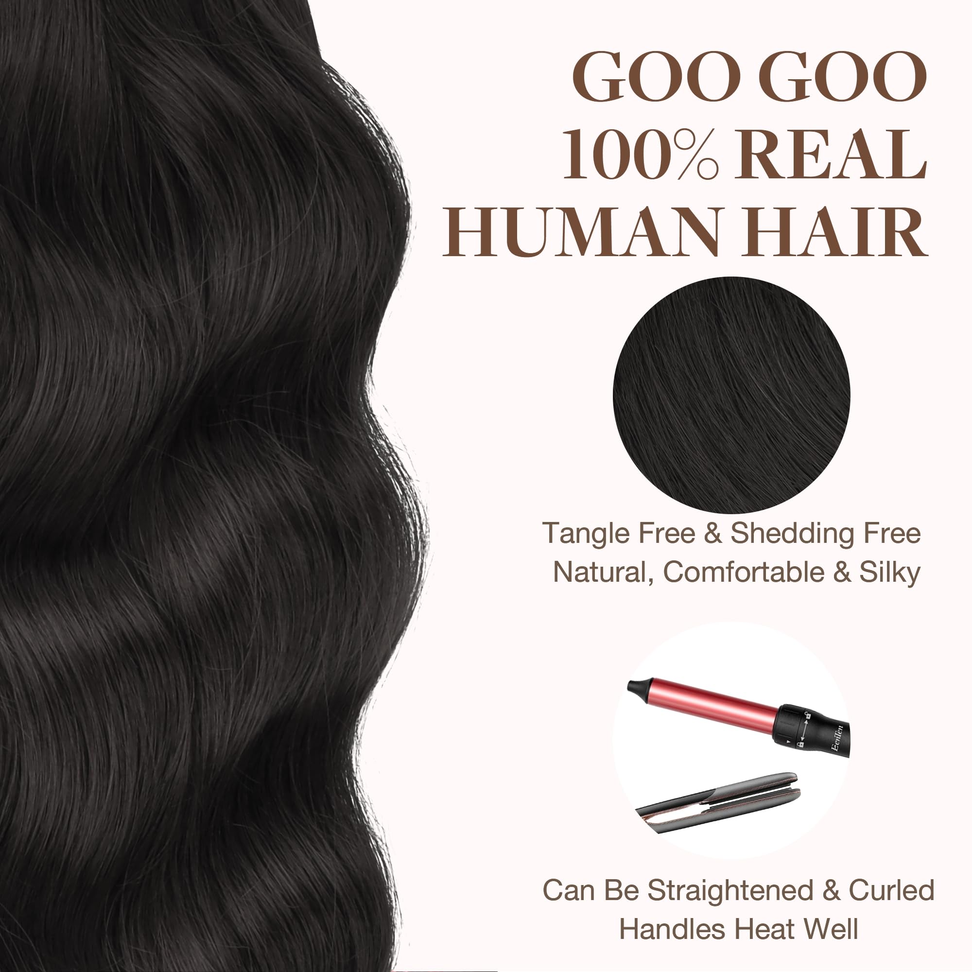 GOO GOO Tape in Hair Extensions human hair, tape Hair Extensions, 20inch 50g 20pcs, Human Hair Extensions, 1B Natural Black — view 7