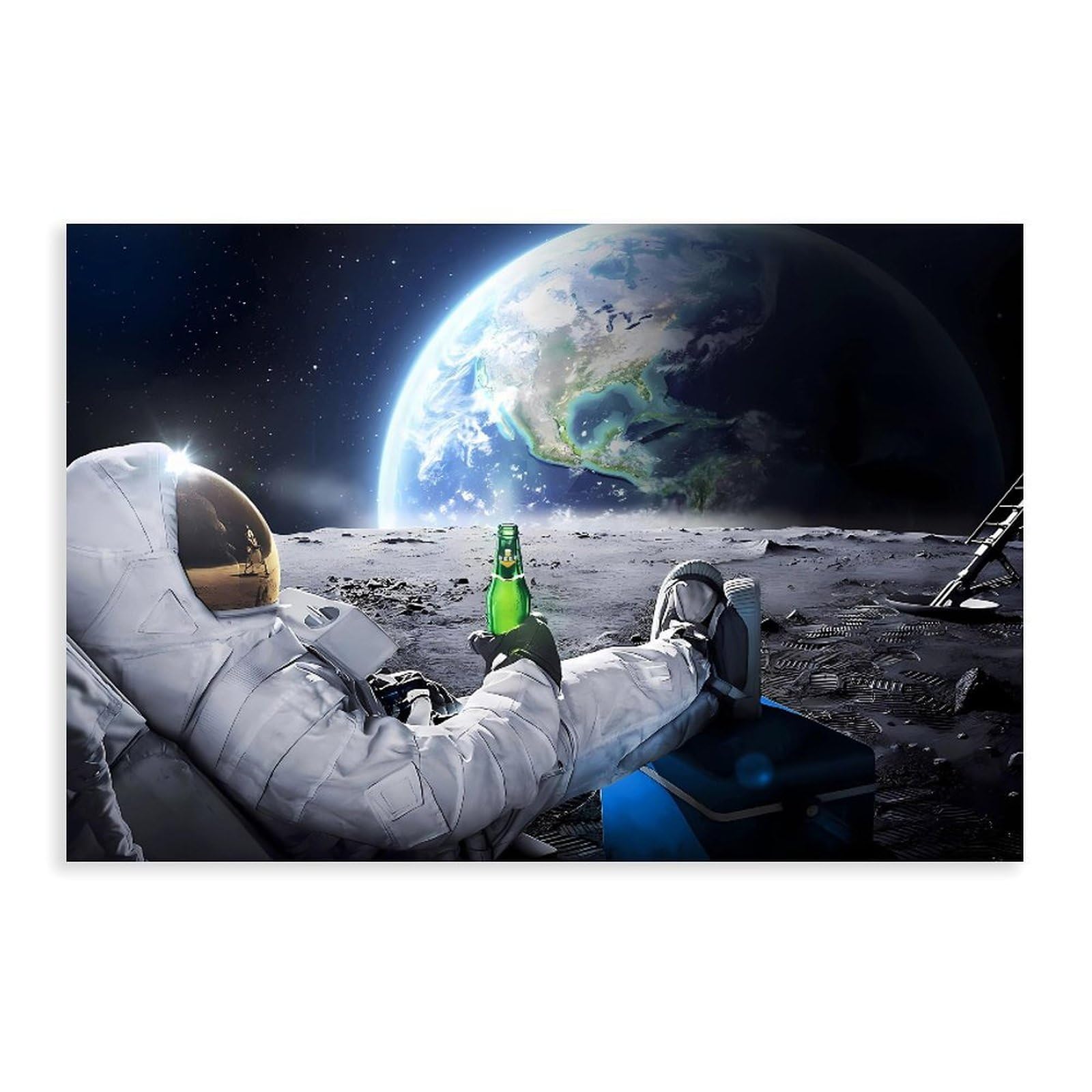 Qnvjqkdsi Unframe Funny Astronaut With Beer Art Canvas Poster Bedroom Decor Landscape Office Room Decor Gift 24" L X 36" W