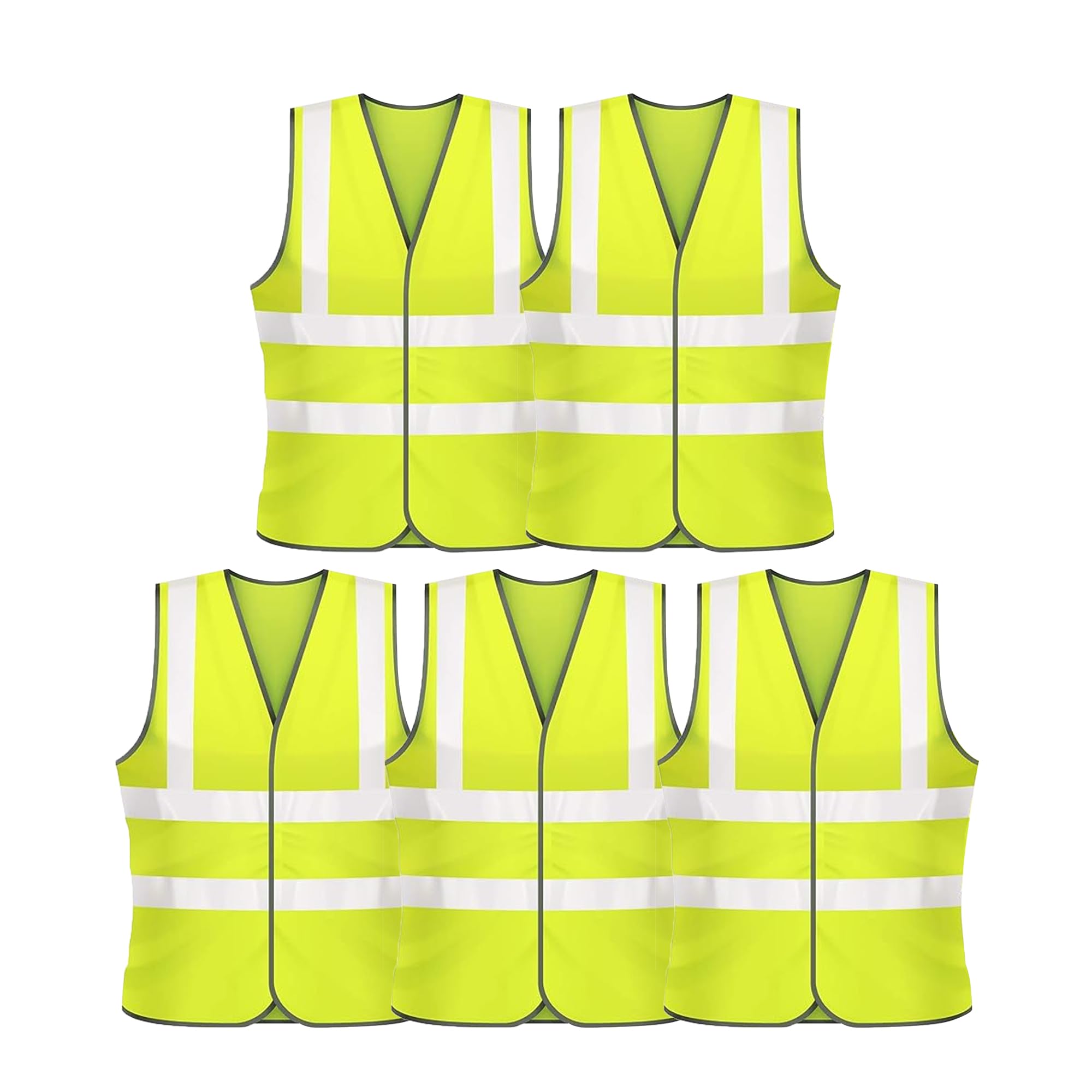 5 Pack of Plain Hi Visibility Reflective Safety Vest for Men & Women Fluorescent Waistcoat for Outdoor Running Walking Motor Bicycle Drivers -Class 2