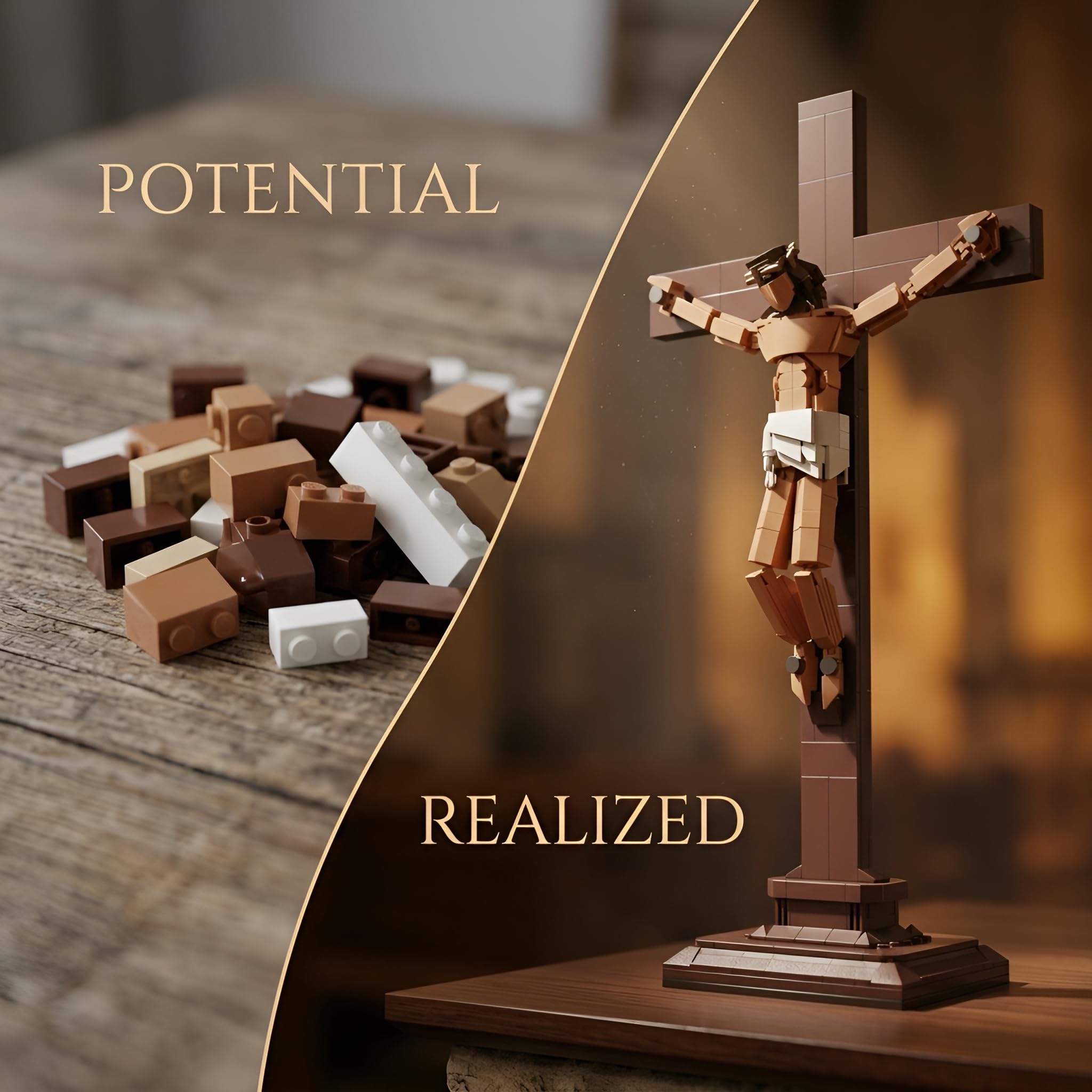 Jesús y Cruz Bloques de Construcción, 588 Piezas Figuras de Jesús Bloques de Encaje, Conjunto de Construcción de Figura Cristiana Creativa, Juego de Regalo para Adultos