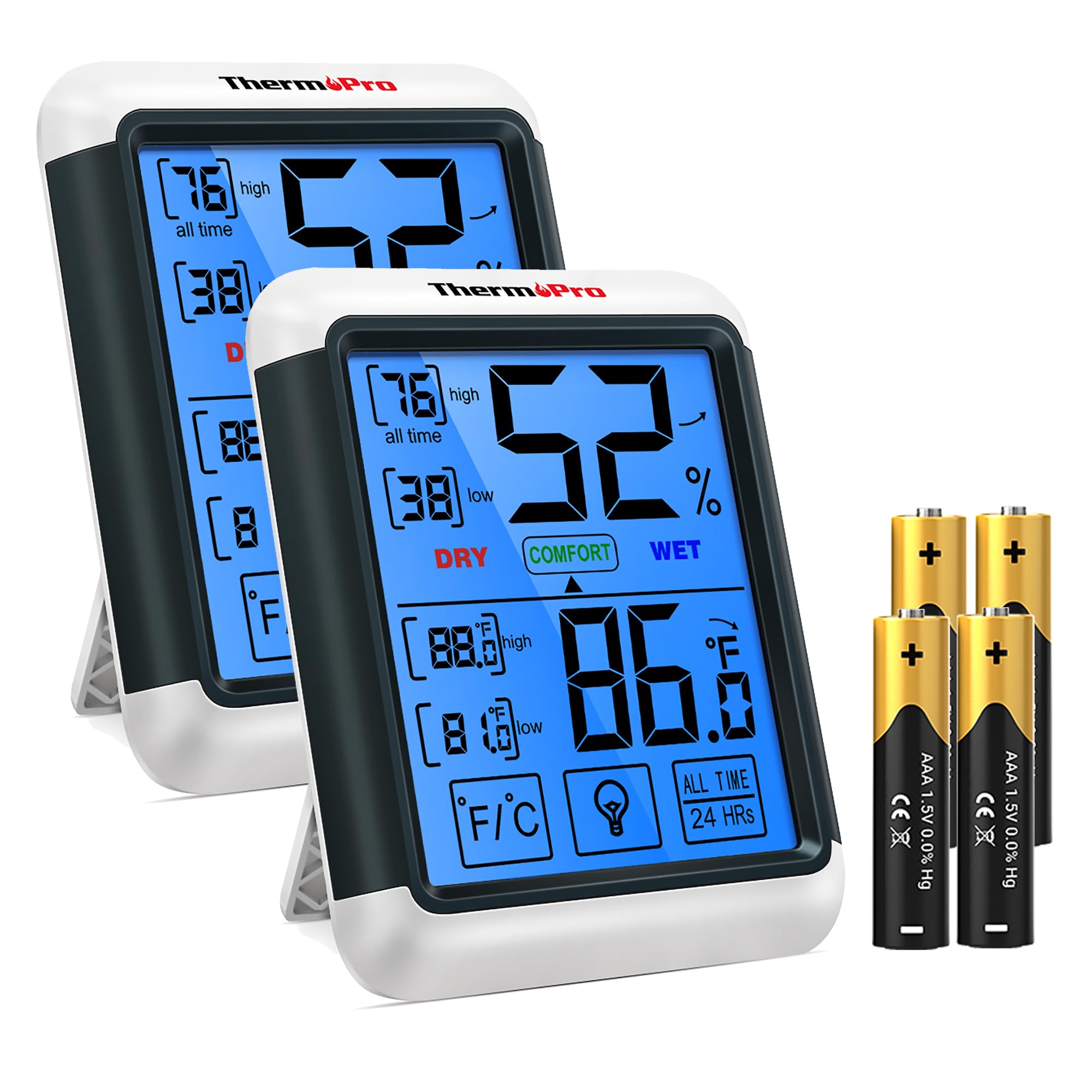 TP55 Digital Indoor Hygrometer Thermometer, 4-Inch Temperature/Humidity Monitor with Touchscreen and Backlit, Indoor Room Thermometer/Humidity Meter for House Home Greenhouse