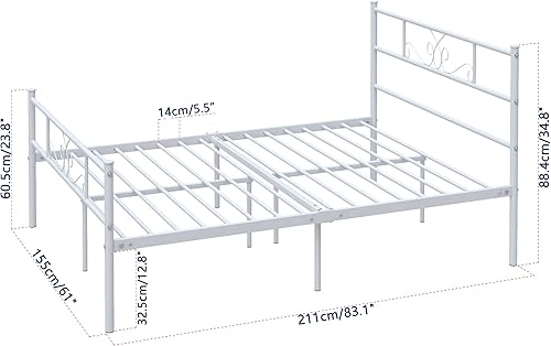 Miniatura 8 de Weehom Base de cama Queen con cabecera y estribo plataforma de metal base de colchón debajo de la cama no necesita somier fácil montaje color negro