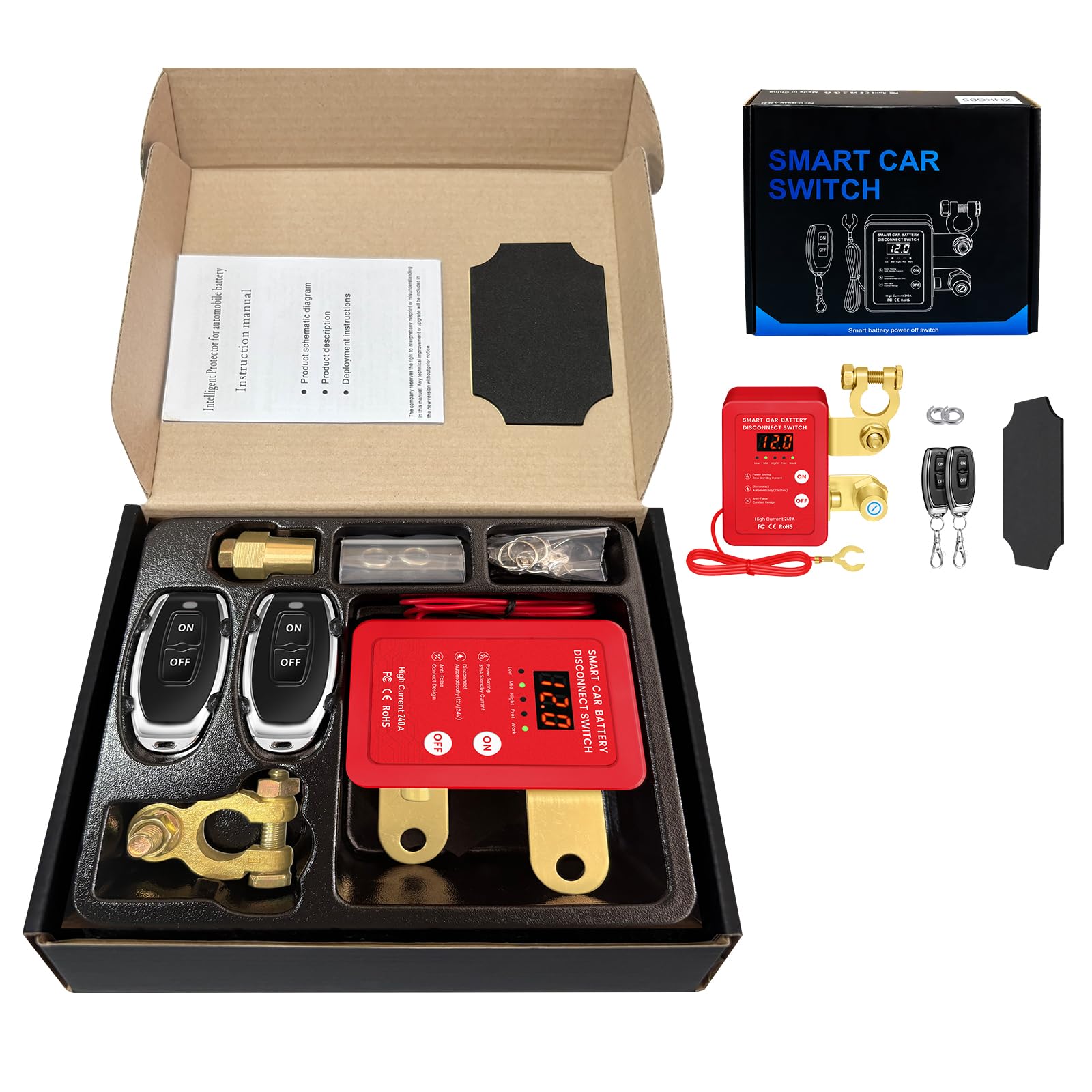12V Smart Battery Disconnect Switch with Remote Control - Perfect for Cars, Trucks, RVs, and ATVs - Features LED Voltage Display and Anti-Theft Battery Cut-Off Capability (Red-DC)-image-45