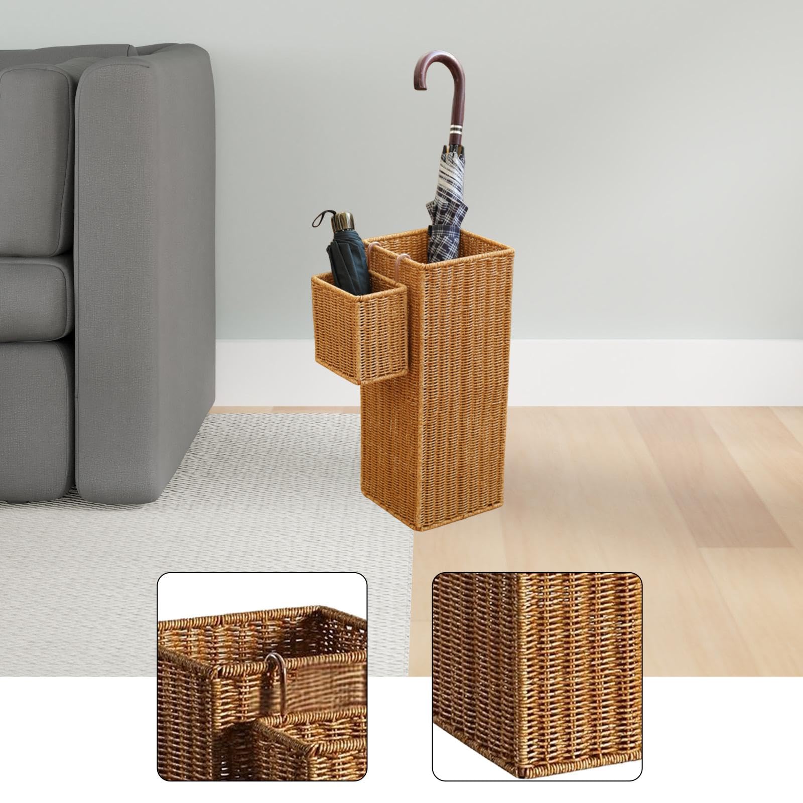 Soporte para Paraguas Decorativo Que Ahorra Espacio, Organizador de Mimbre sintético Tejido para Entrada, Oficina o el hogar, 20x20x49 Cm