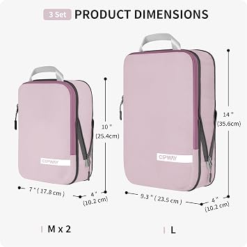 Cipway Compression Packing Cubes for Travel (Mauve Pink 3 Set) | Ultralight Travel Cube Organizers for Carry-On Luggage, Suitcase & Backpack Travel Essentials