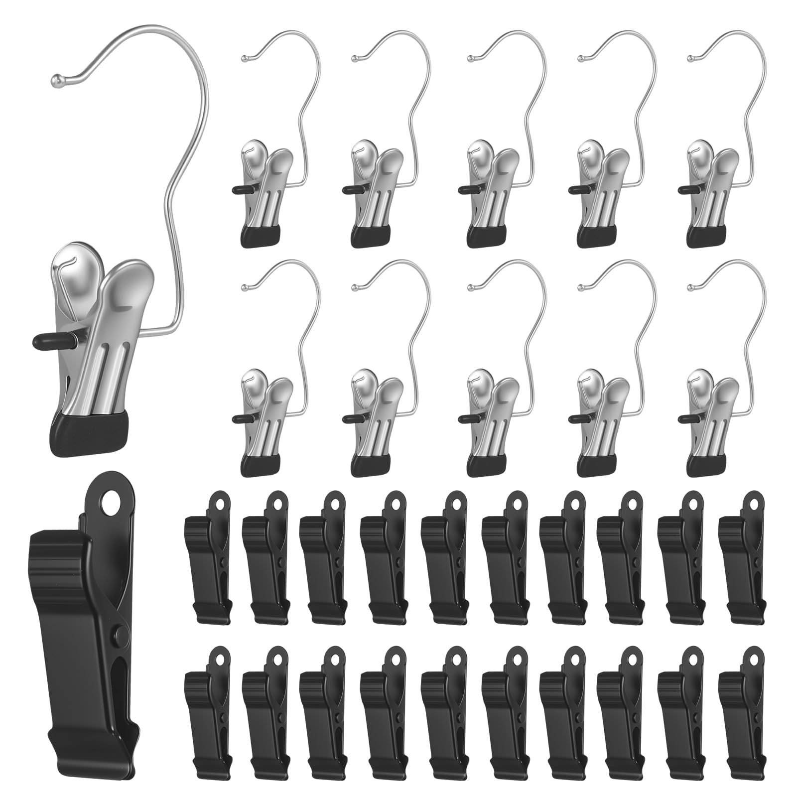 Peygre 30 Pcs Laundry Hook Clips and Spring Clamps Set, Metal