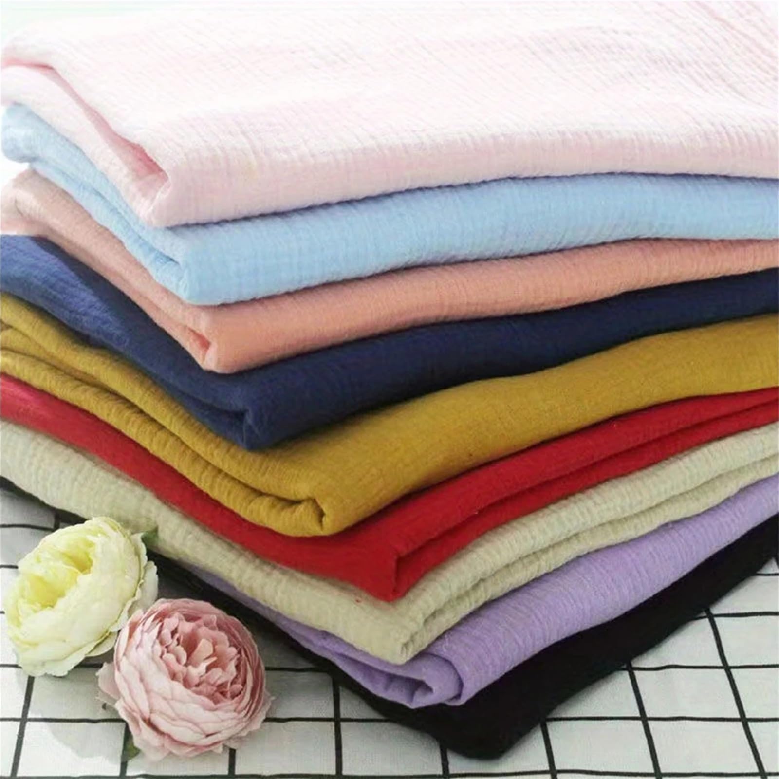 Tela de gasa de algodón de doble capa arrugada para costura, manualidades, camino de mesa, decoración para fiestas, bodas, tela de gasa para coser (rosa sucio, 300 x 135 cm)