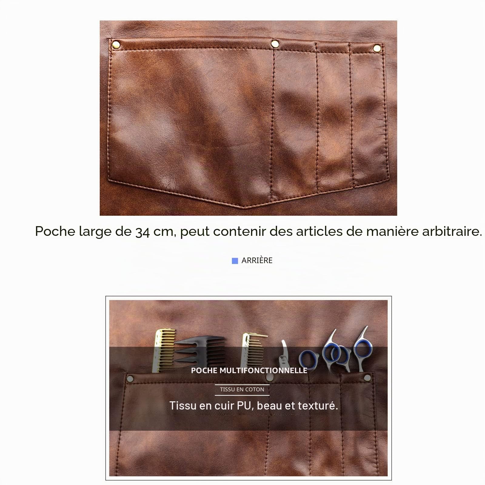 Chef Tablier pour hommes Femmes Imperméable PU Tablier en Cuir avec Poches Cross-Back Sangles pour Cuisine BBQ Barber Barista Tablier de la Main