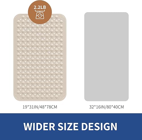 Miniatura 2 de OTHWAY Tapete antideslizante para bañera, 31 x 19 pulgadas, TPE con orificios de drenaje y ventosas, seguro para niños y ancianos (albaricoque)