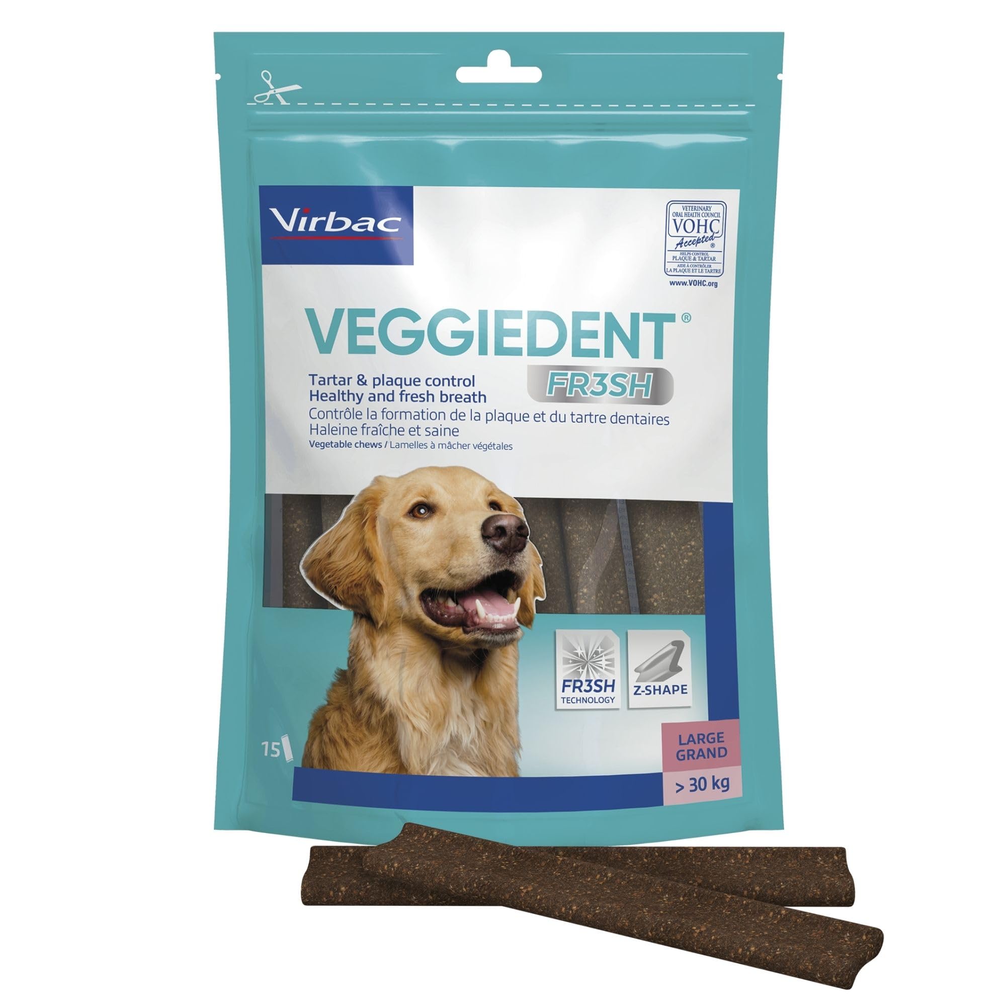 Virbac Veggiedent 15 Strisce per Cani Oltre 13,6 Kilogram Taglia L