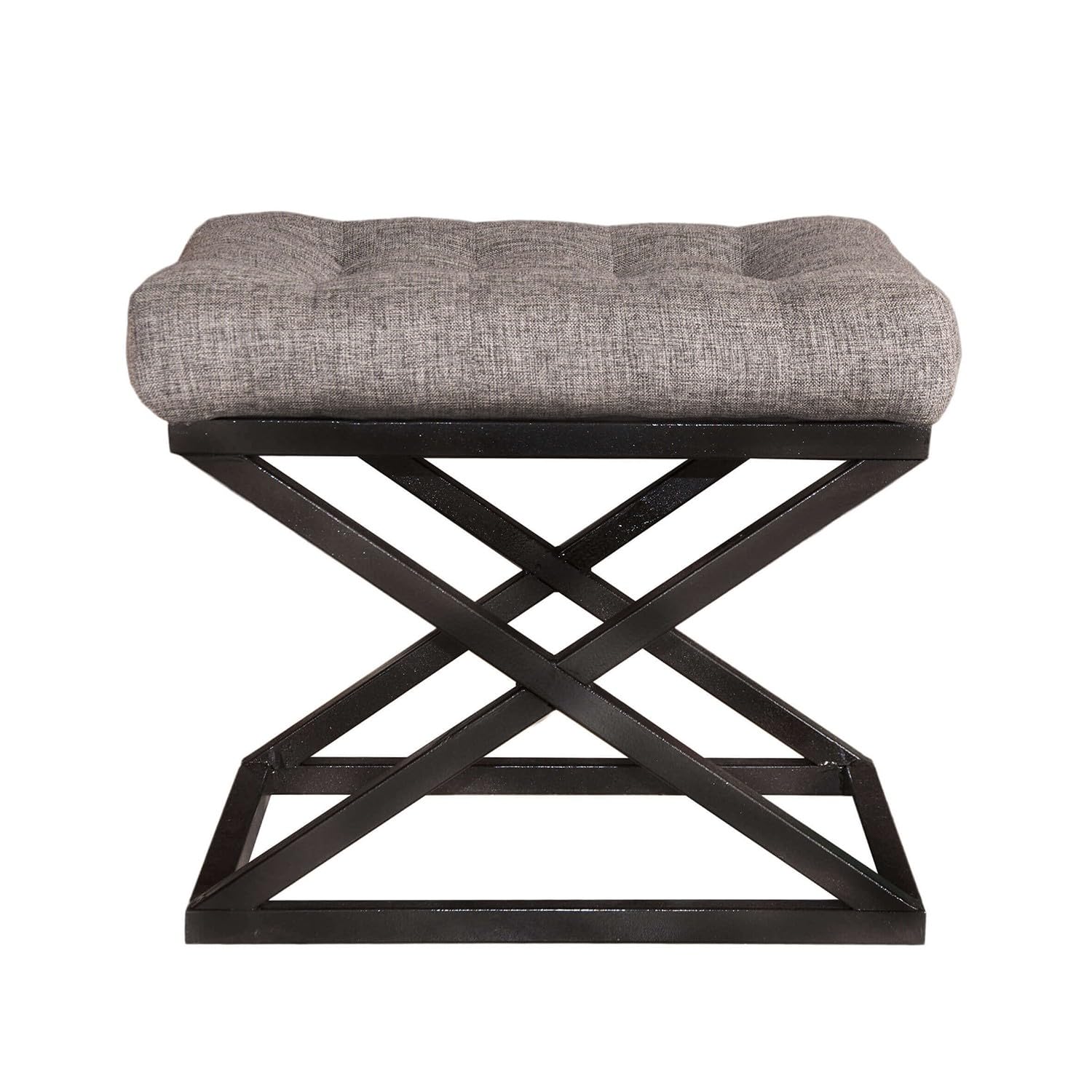 Pouf élégant avec Cadre en métal - 50 x 42 x 40 cm - Noir et Gris - 100% Polyester - Face bébé - Parfait pour Les Salons Modernes et Les espaces Confortables