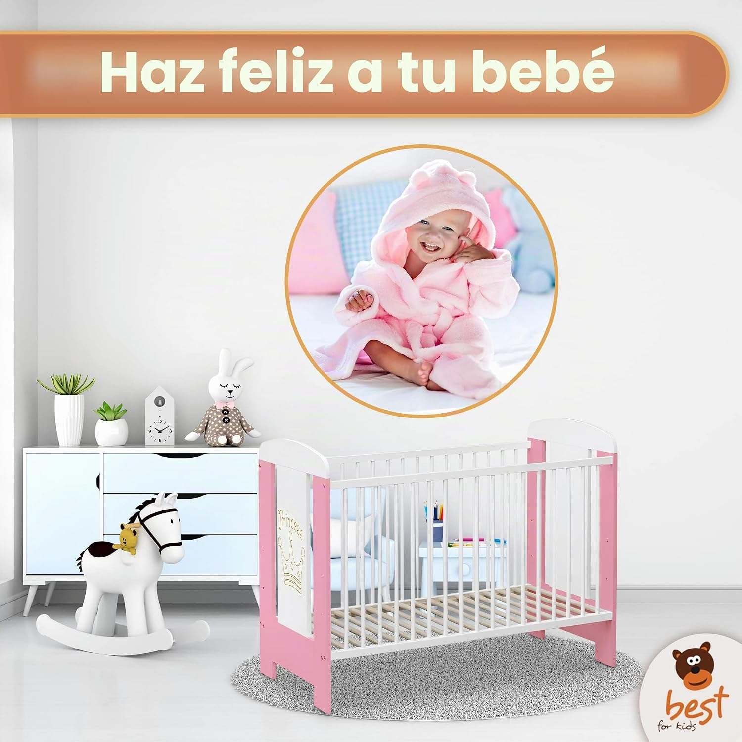 My Sweet Baby Cuna en 3 colores, 60 x 120 cm, sin colchón de espuma, color blanco, 4 piezas (rosa Princess sin colchón)