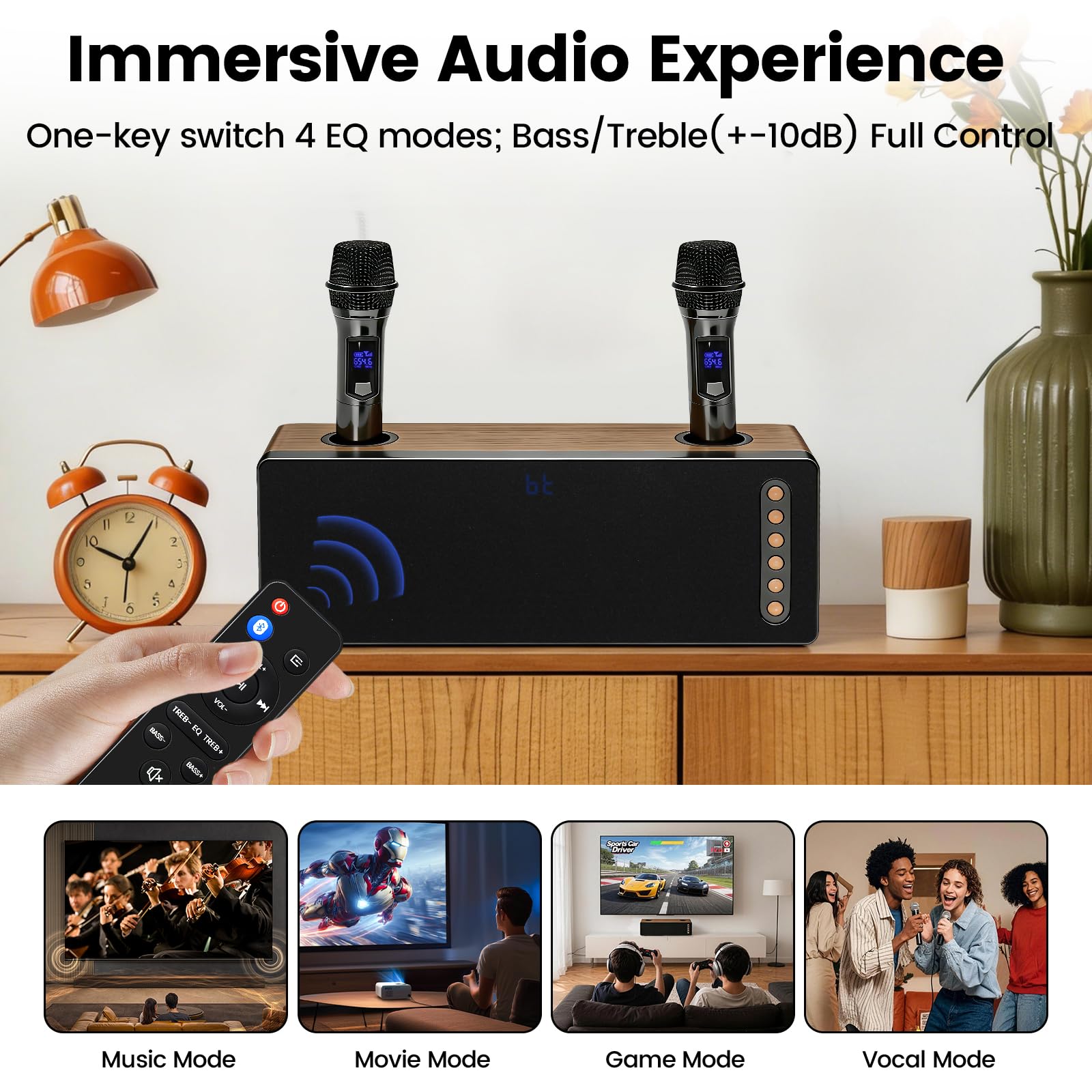 CT-380 Altoparlante Bluetooth 40W 2.0 Canali con Microfono Senza Fili Multi-Input (Ottico/Coassiale/HDMI ARC/AUX/USB) per Karaoke Casa TV/Party