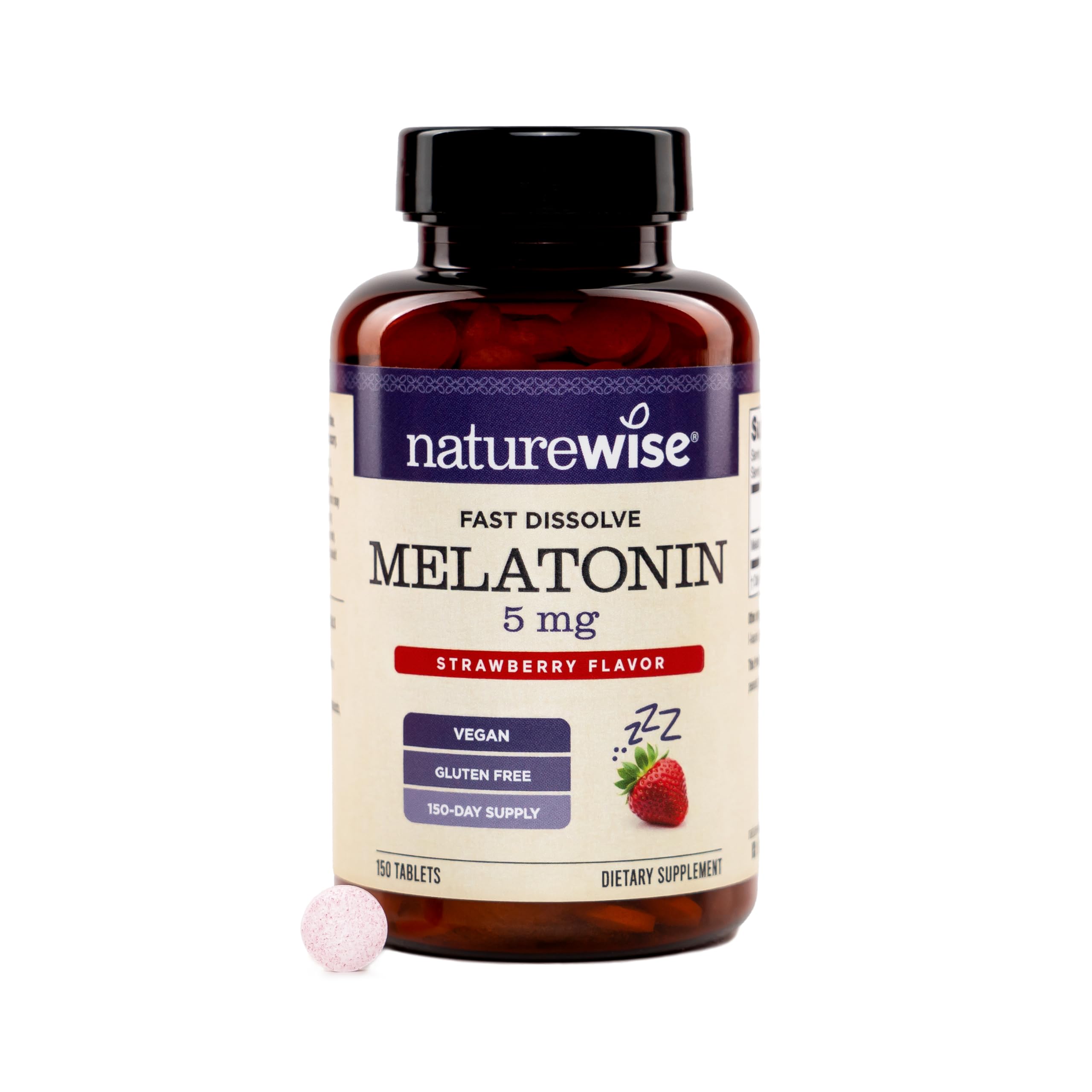 NatureWise Melatonin 5mg - Sugar Free Fast Dissolve Melatonin Supplement - Non-GMO, Vegan, USA Manufactured - 150 Tablets[150 Day Supply] 5MG 150 Count (Pack of 1)