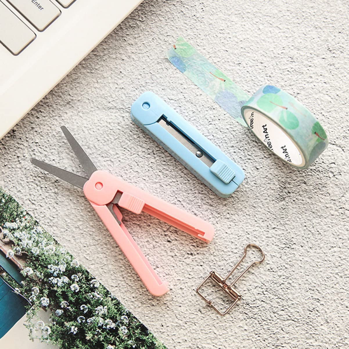 NUOBESTY 12stücke Mini Faltbare Scheren Telescopic Sicherheitswerkzeug Für Zuhause Büro Und Outdoor Ergonomisches Design Verschiedenen Farben