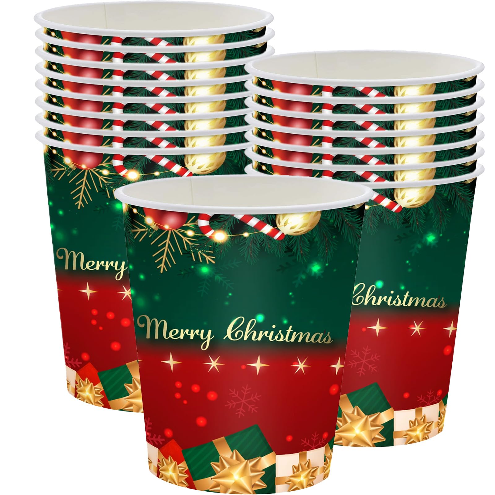 HOMAVEL 16 Christmas Paper Cups Red Green 250 ml Xmas Party Drinks Pack