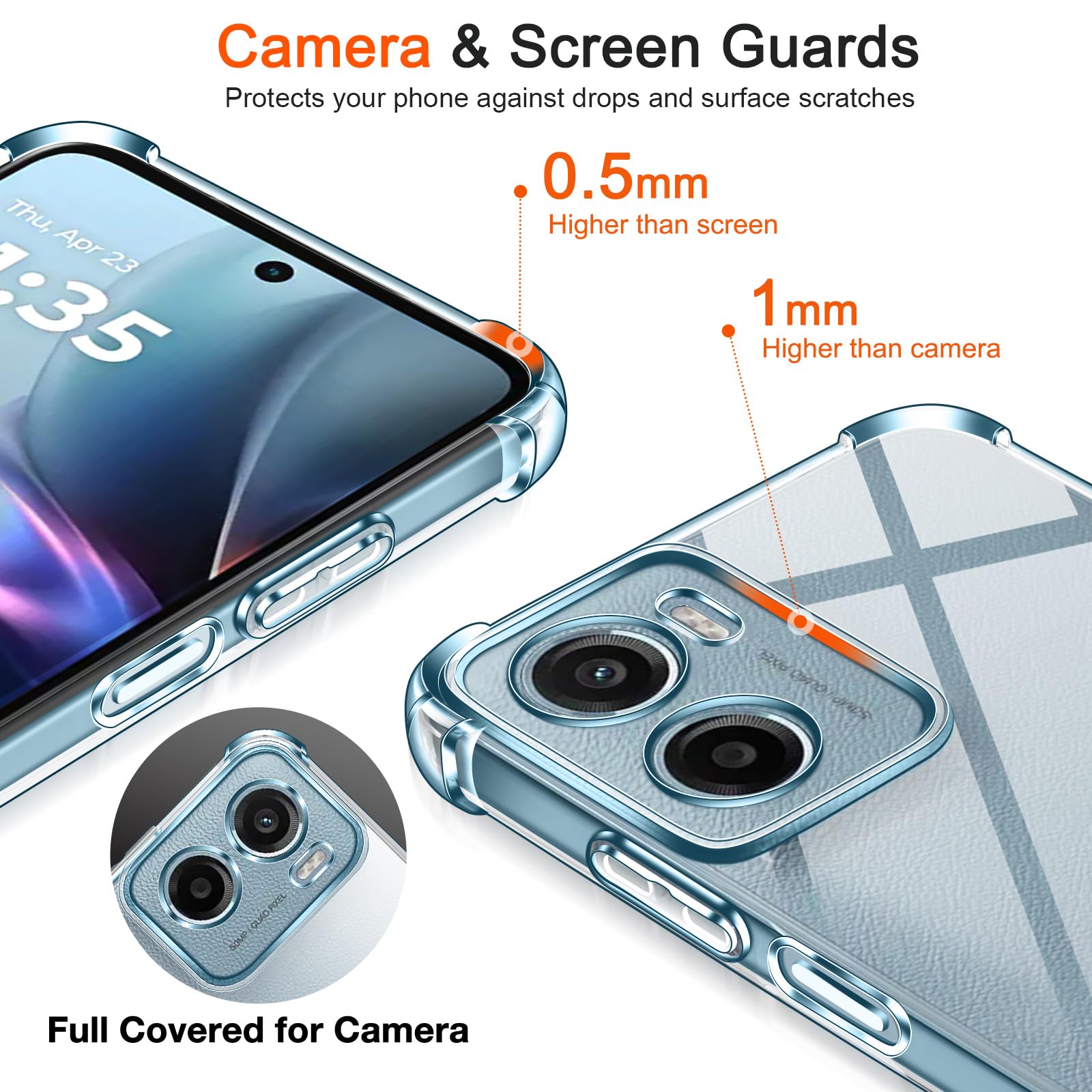 iVoler 3 in 1 Cover per Motorola Moto G56 5G con 2 Pezzi Pellicola Vetro Temperato, Custodia Antiurto Anti-Graffio Trasparente, Sottile Morbida in