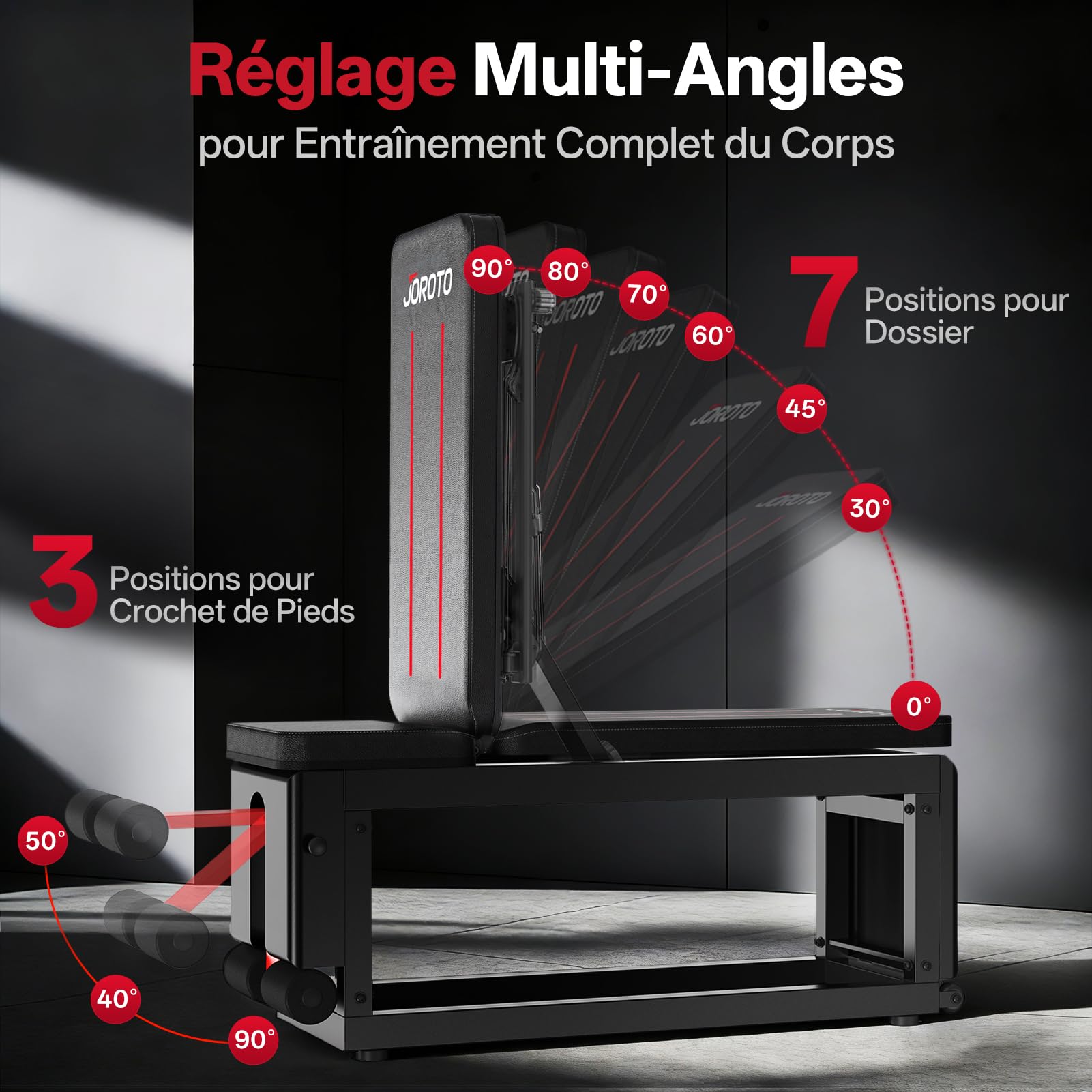 JOROTO MD85 Banc de Musculation Réglable avec Rangement Intégré, 990LBS/450KG Capacité Banc Musculation Multifonction, Bras de Traction 9 Positions et Dossier 7 Positions Banc Abdominauxde Inclinable