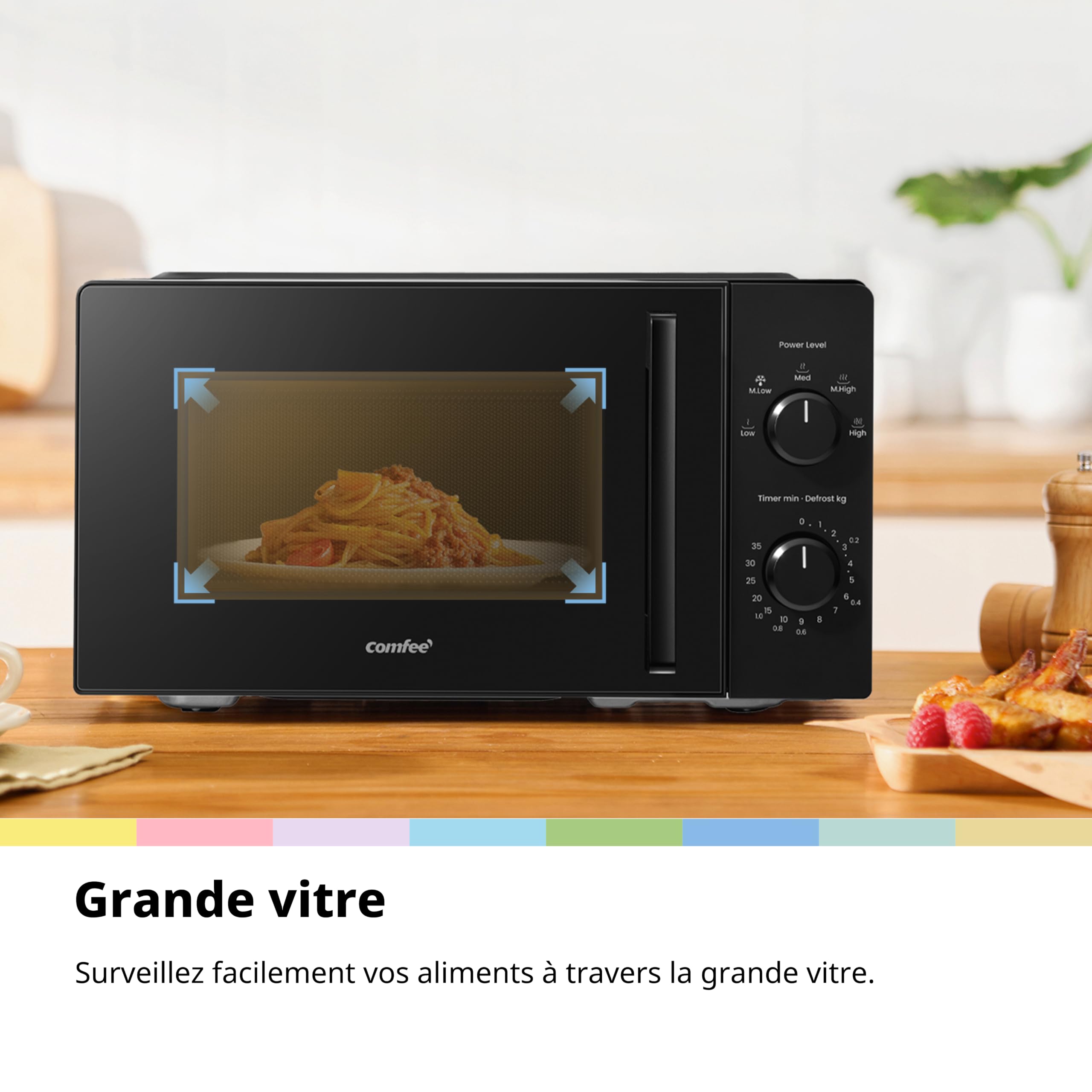 Comfee Four à micro-ondes compact 20 L CMO-MM20L2NFPE(BK), 700 W, Commandes manuelles par boutons rotatifs, 5 niveaux de puissance, Décongélation rapide, Grande fenêtre de visualisation, Noir