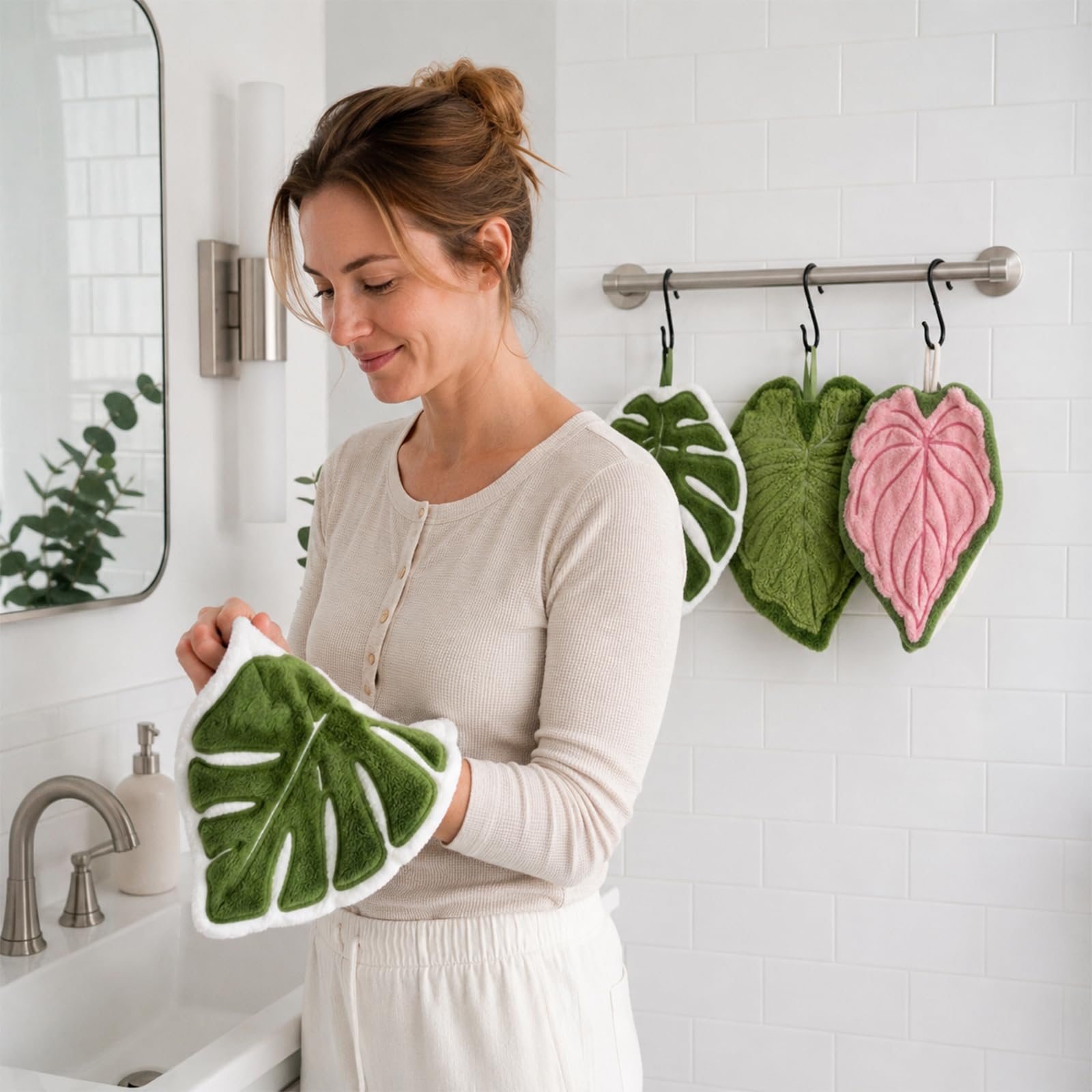 Kreative Tovaglioli da Mano Set da 3, Asciugamani da Cucina Appesi, Carino Coral in Pile con Motivo Tropicale, Assorbenti, Ad Asciugatura Veloce E Senza Peluc