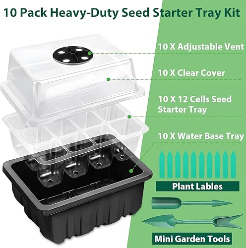 Miniatura 2 de Sfee Paquete de 5 bandejas de inicio de semillas, 60 celdas de bandejas de inicio de plántulas con cúpula de humedad y bandejas de cultivo de