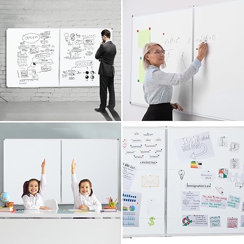 Miniatura 2 de 1 pizarra blanca grande de 72 x 40 pulgadas, pizarra magnética de borrado en seco, marco de aluminio plegable con una bandeja y 4 ganchos para aula,