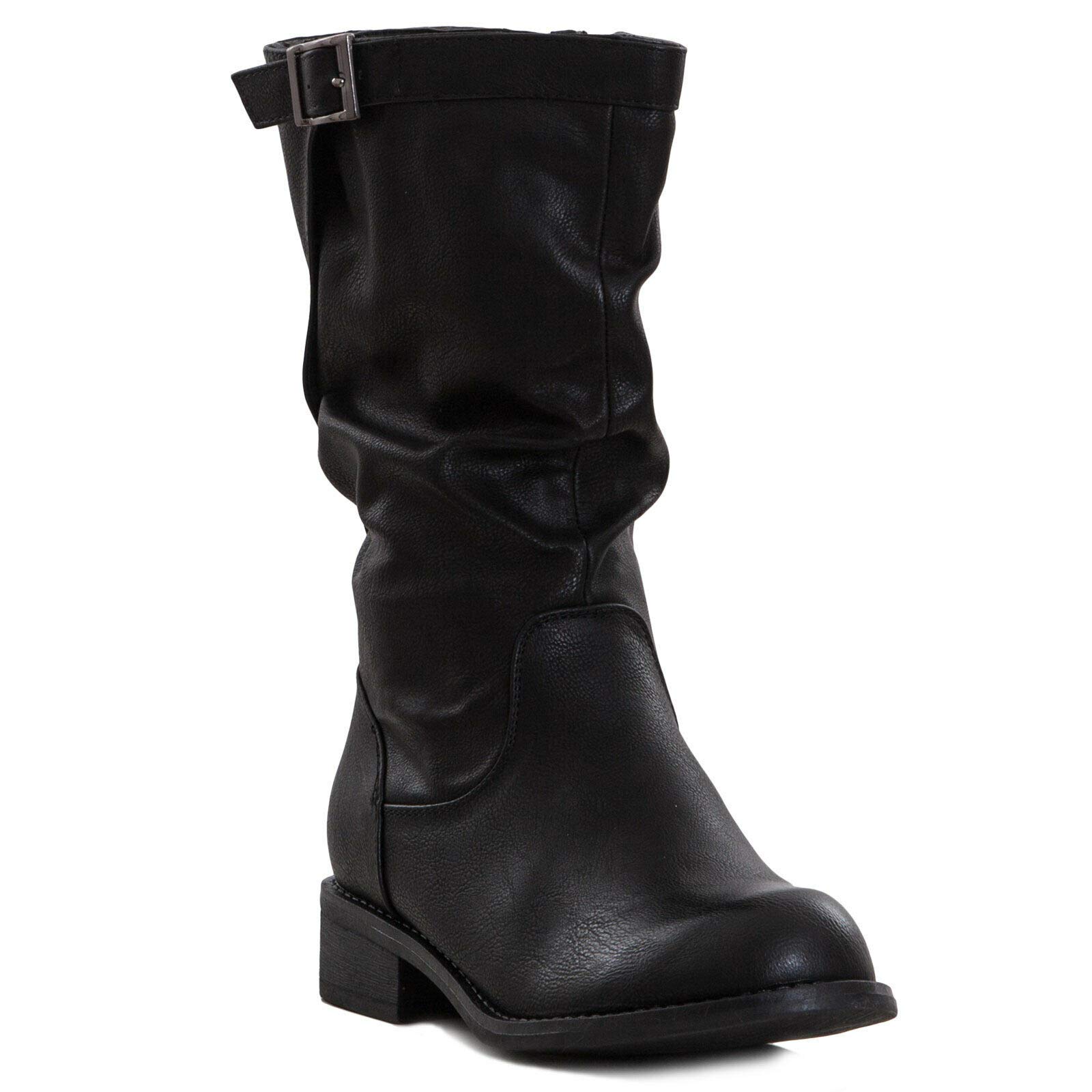 Toocool Bottes Biker Femme Style Motard Simili-Cuir Boucle Zip Talon Bas LO-991