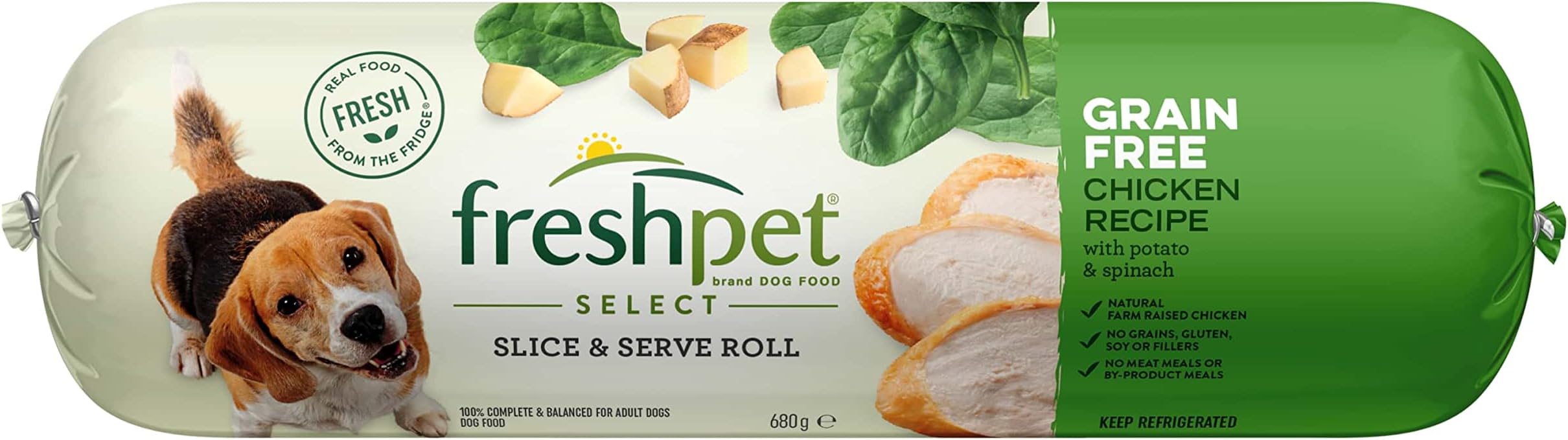 Freshpet Select Chicken Recipe with Potato & Spinach Dog Food 680g