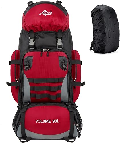 Mochila de senderismo grande de 90L con cubierta de lluvia, mochila militar Molle impermeable, Rojo -, Deporte disponible en Yaxa El Salvador