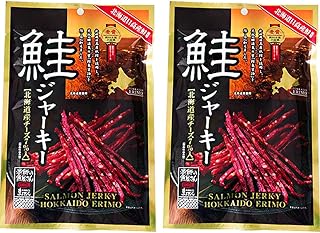 Amazon.co.jp: 鮭ジャーキー80g×2袋セット (salmon jerky) 北海道産サケ使用 農林水産大臣賞受賞 (スティック状の珍味) 本醸造魚醤油 (魚々紫を隠し味に！) 北海道産チーズと組み合わせたさけトバ (北海道幌泉郡えりも町) サーモンジャーキー : 食品・飲料・お酒