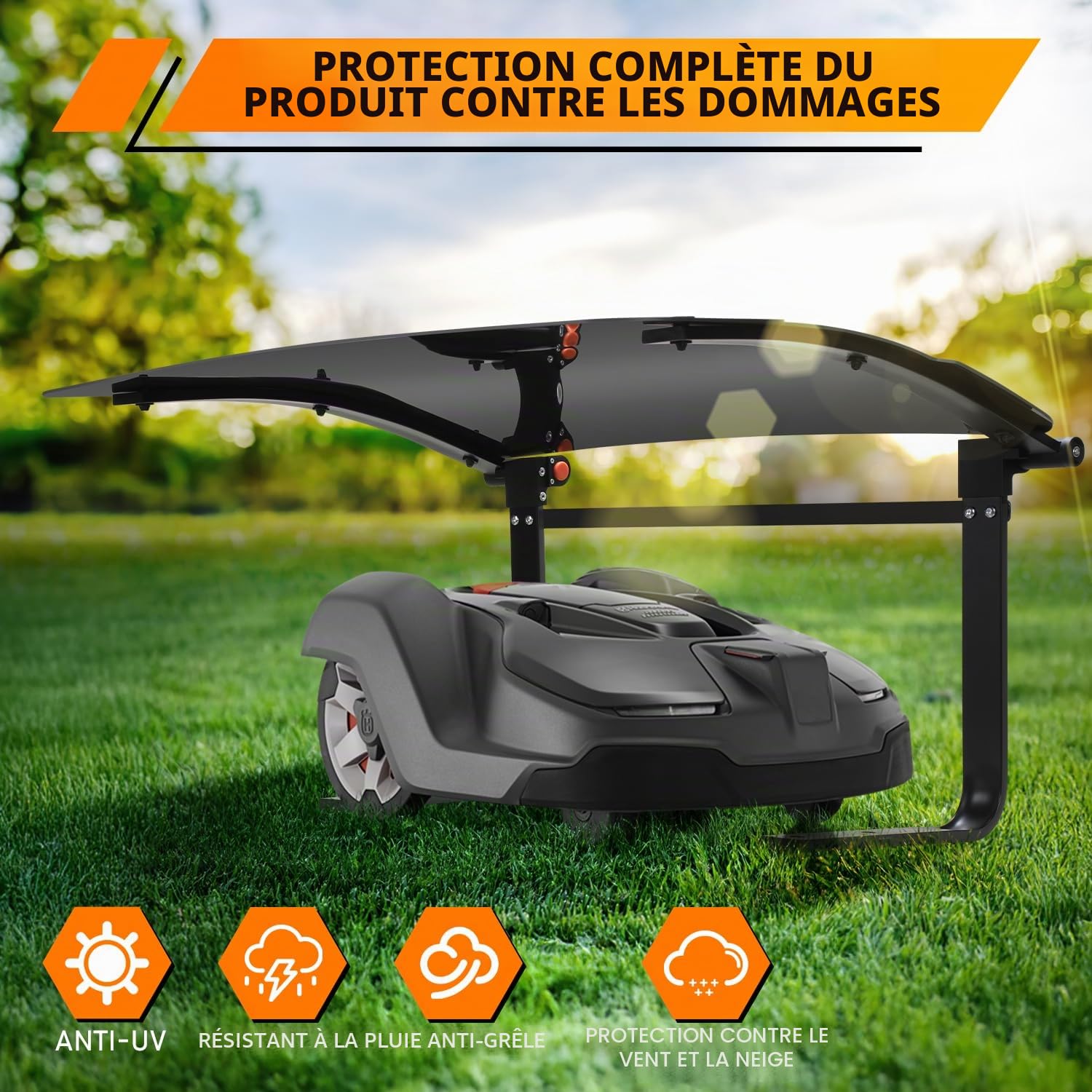 Herrselsam Garage pour robot tondeuse - Abri de voiture couvert pour toit de robot tondeuse - Résistant aux intempéries - 73 x 57 x 40 cm - Matériau : métal + plastique