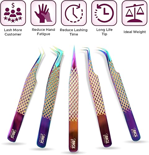 Miniatura 6 de Image - Juego de pinzas de pestañas de 5 piezas de acero inoxidable con levantador de pestañas, pinzas profesionales para pestañas con puntas